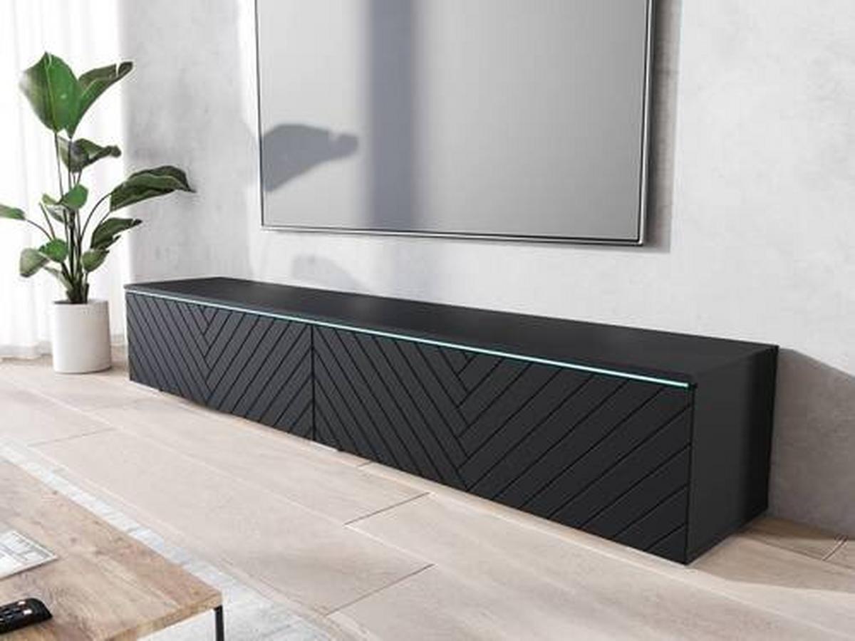 Lowboard ca. 180x30 cm mit LED Fischgräte Schwarz - Schwarz/Grau, Basics, Holzwerkstoff/Kunststoff (180/30/33cm) - P & B