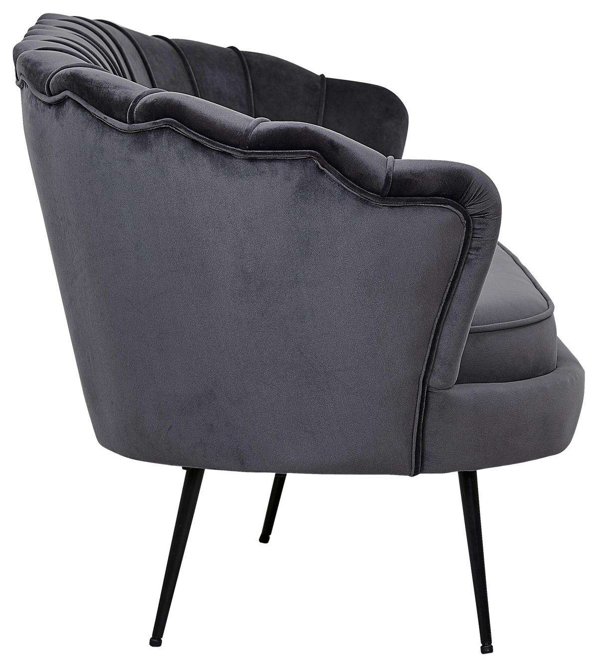 Sofa Calais ca. 180 cm Dunkelgrau Samt - Dunkelgrau/Schwarz, Design, Textil/Metall (180/78.5/78cm) - Livetastic