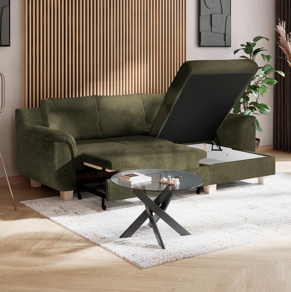 Colţar ALEX - verde, Modern, textil (246/88cm) - Modern Living