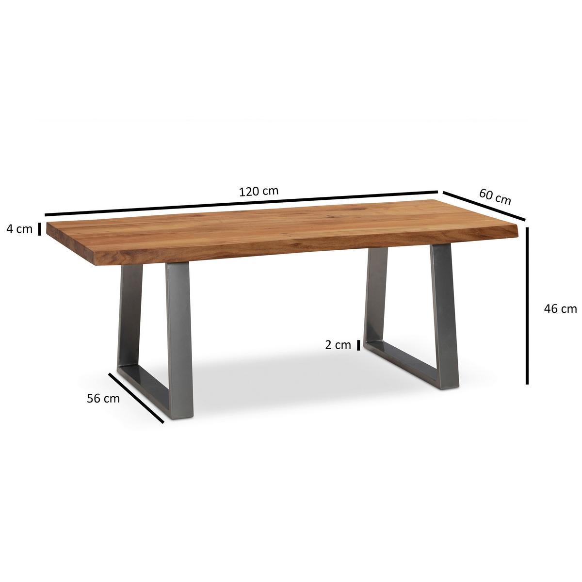 COUCHTISCH COUCHTISCH - Chromfarben/Akaziefarben, Design, Holz/Metall (120/60/46cm) - MID.YOU