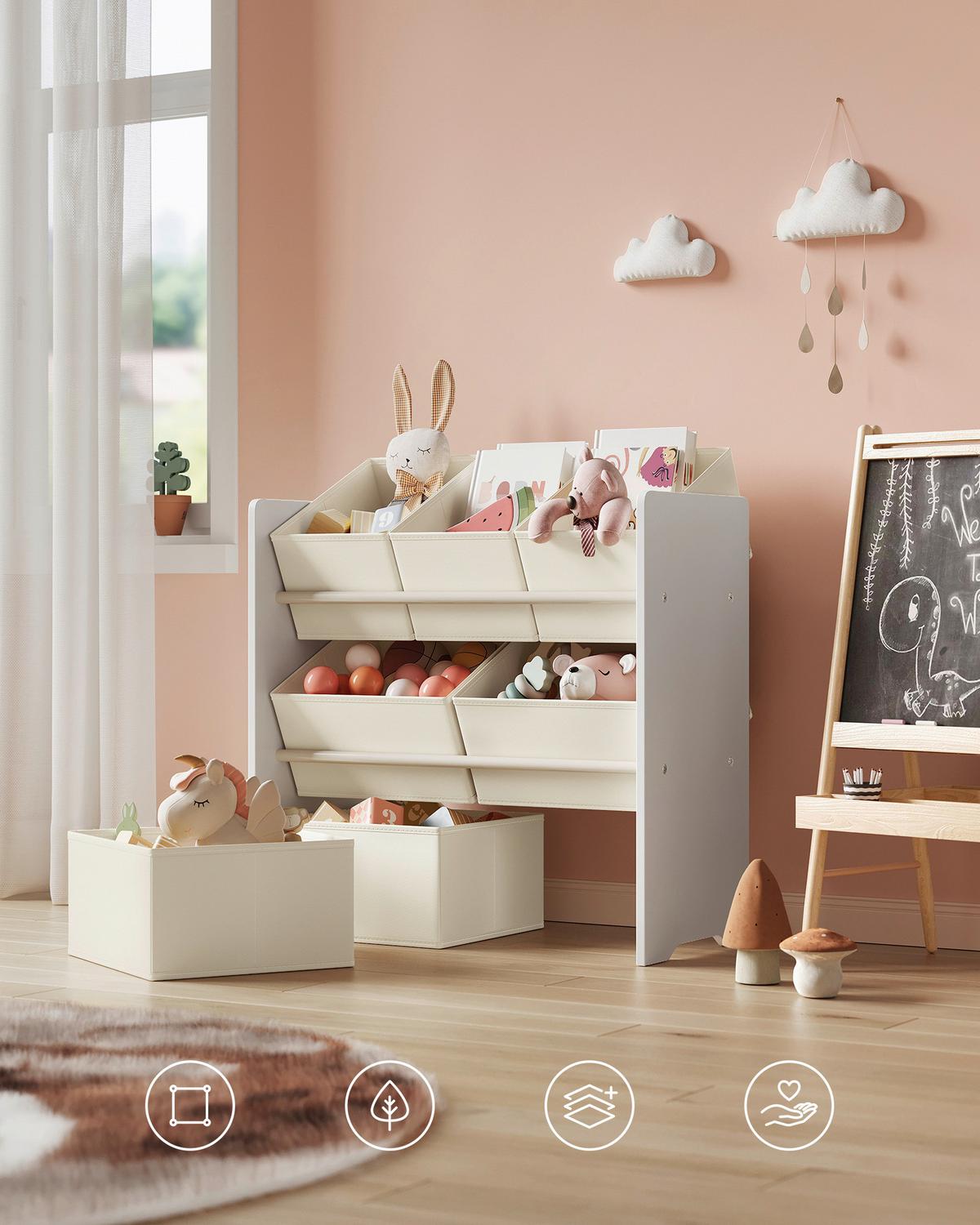 Kinderregal in Weiß, Beige ca. 62,5x60x29,5 cm - Beige/Weiß, MODERN, Holzwerkstoff/Textil (62,5/60/29,5cm) - MID.YOU