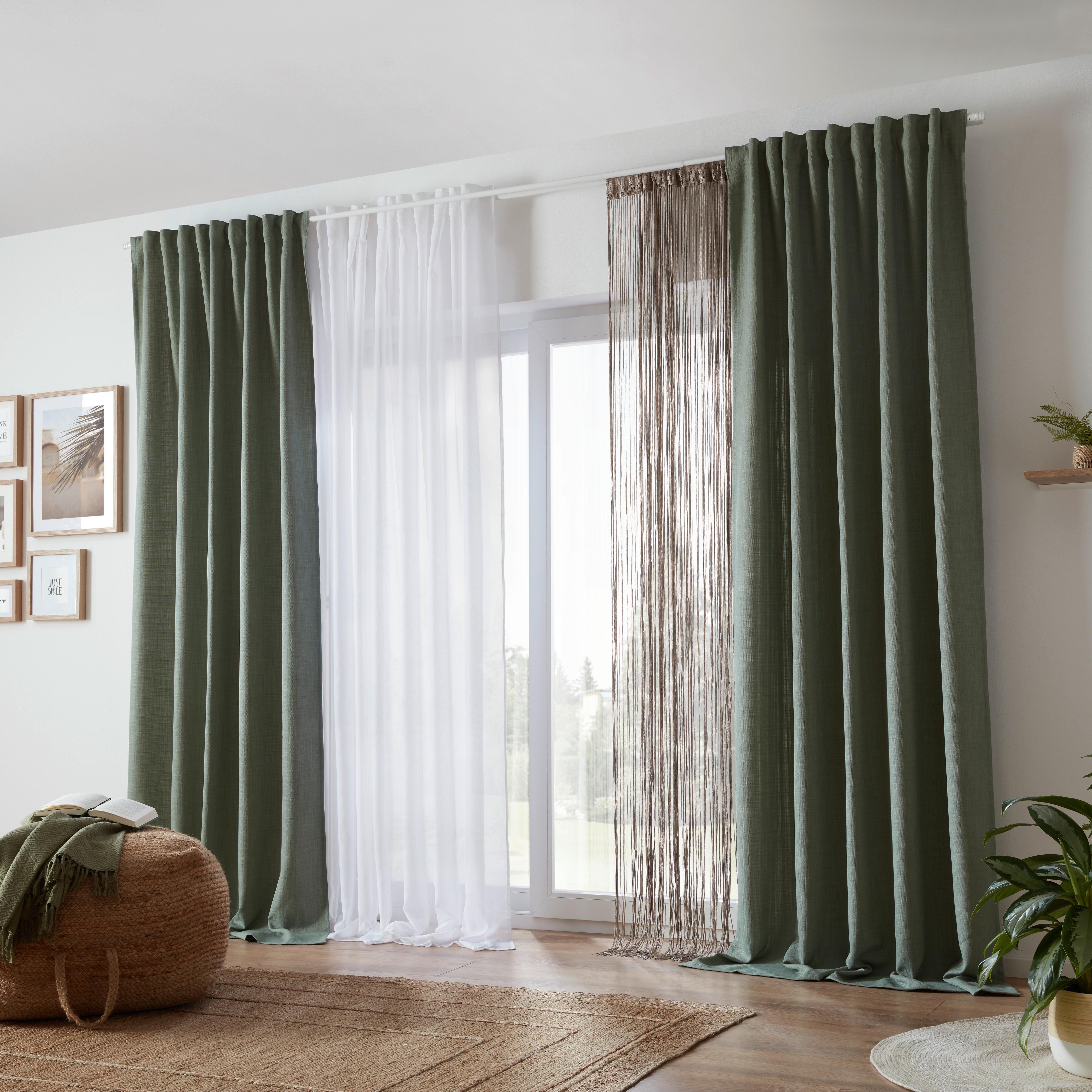 GARDINLÄNGD LEO -AKT- -EXT- - olivgrön, textil (135/255cm) - Premium Living