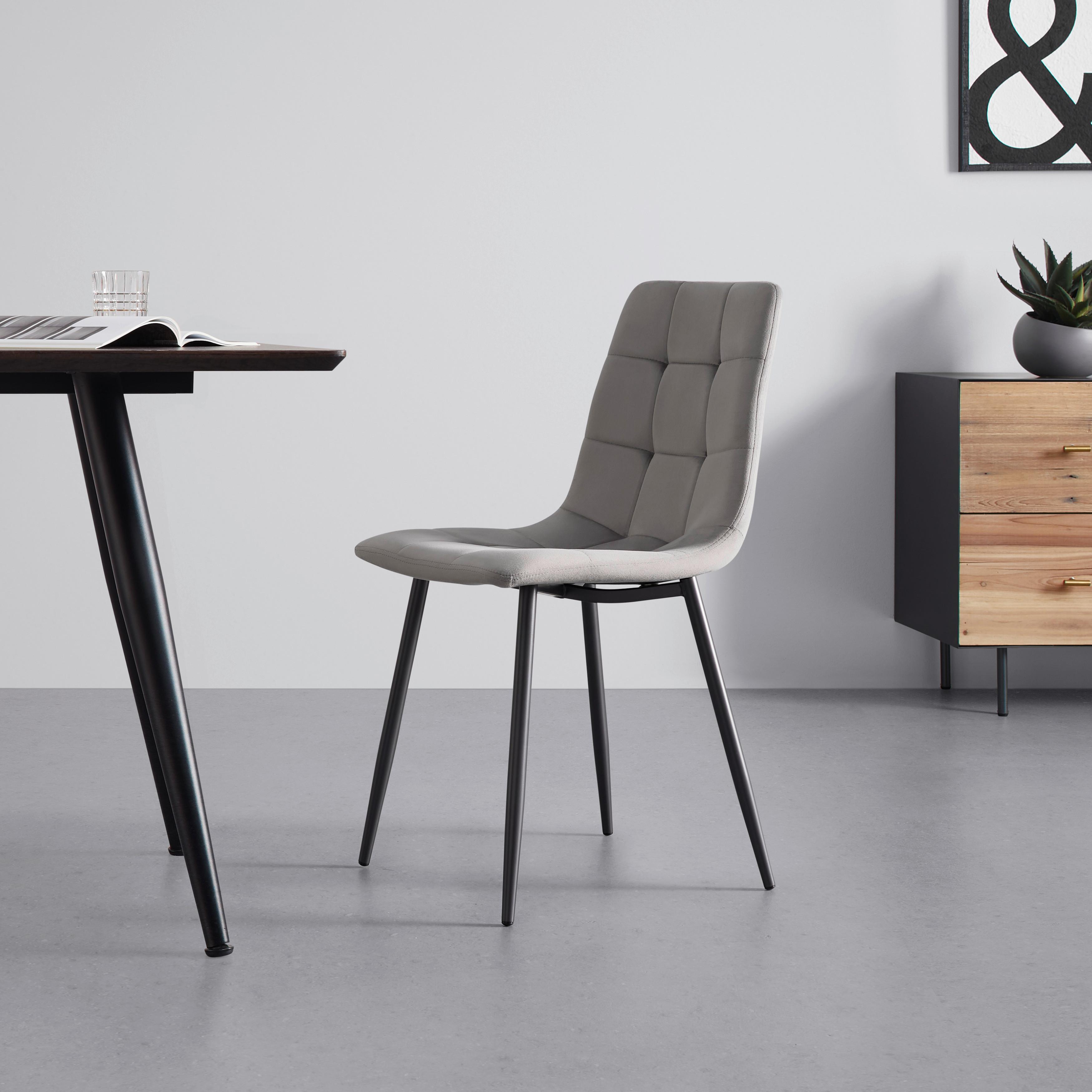 Stuhl Ria Grau Samt Gepolstert - Schwarz/Grau, MODERN, Holz/Textil (43,5/87/54cm) - Bessagi Home