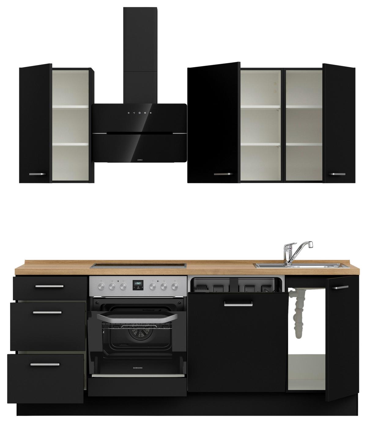 Küchenblock Touch High m. Geräten Schwarz - Edelstahlfarben/Eichefarben, MODERN, Holzwerkstoff/Metall (210cm) - Nobilia