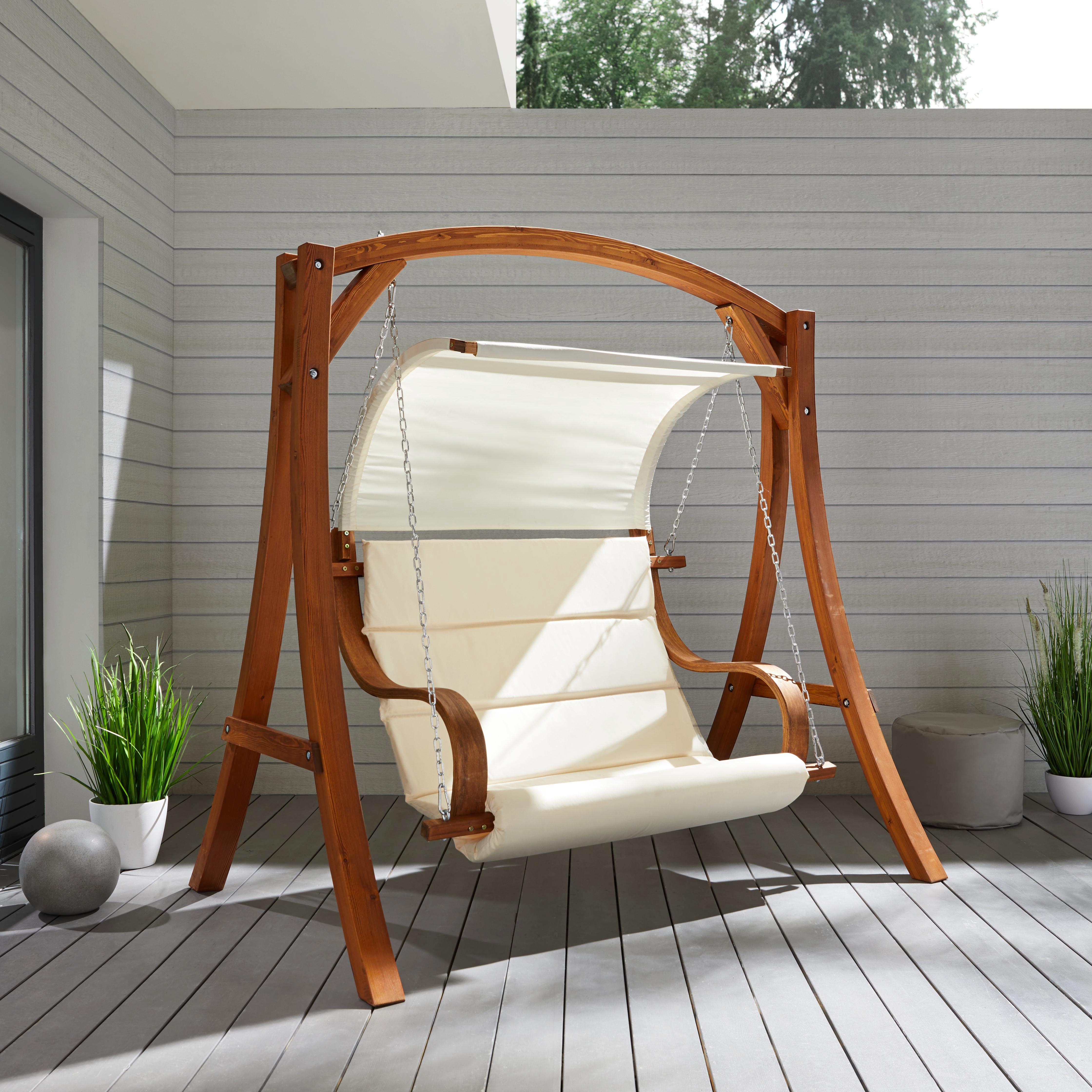 Hollywoodschaukel Wave aus Lärche in Naturfarben - Lärchefarben/Naturfarben, MODERN, Holz/Textil (195/204/128cm) - Bessagi Garden