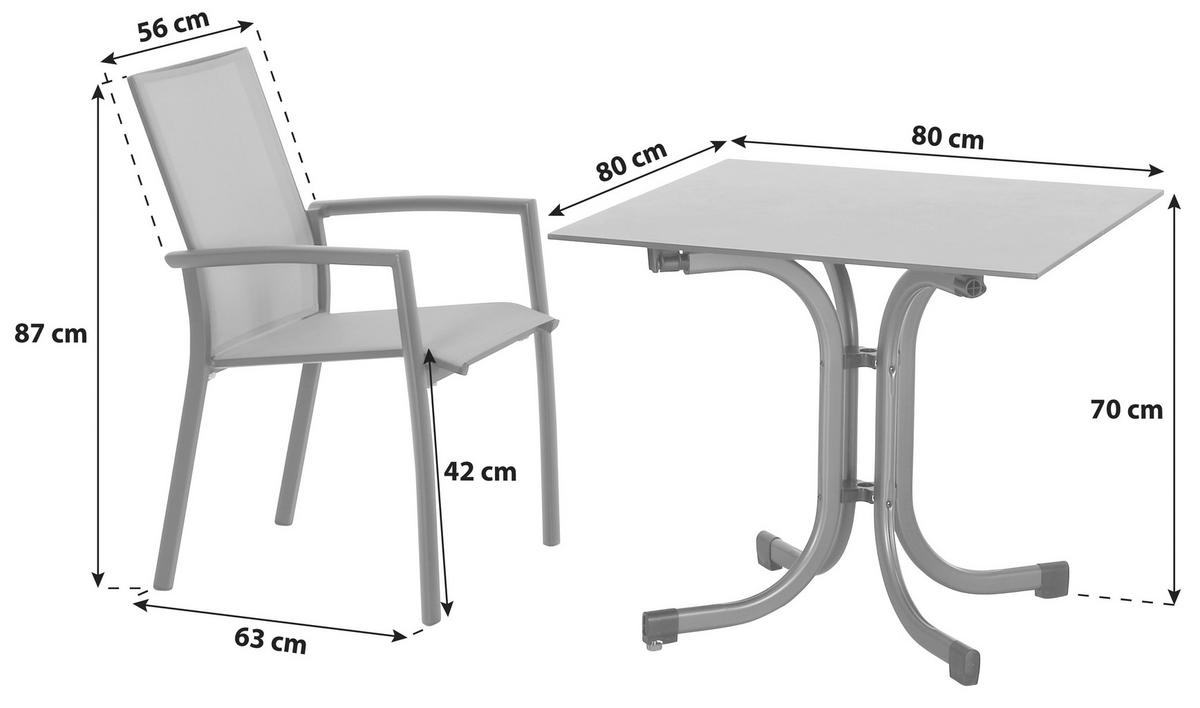 Gartengarnitur 3-tlg. Textil / Keramik - Anthrazit/Schwarz, KONVENTIONELL, Keramik/Kunststoff - Siena Garden