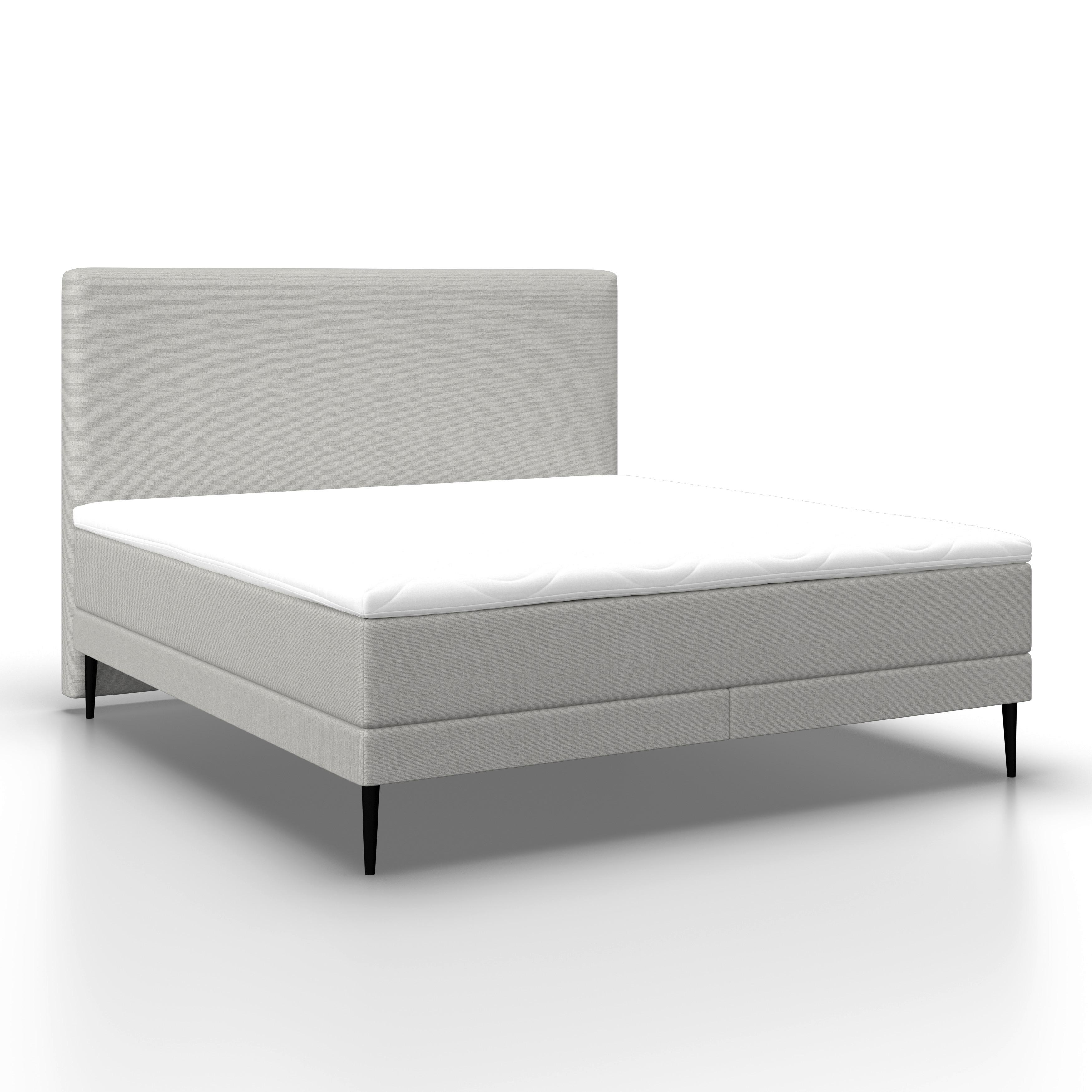 Boxbett Nevada ca. 180x200 cm Hellgrau mit Topper - Hellgrau/Schwarz, MODERN, Holz/Textil (180/200cm) - Bessagi Home