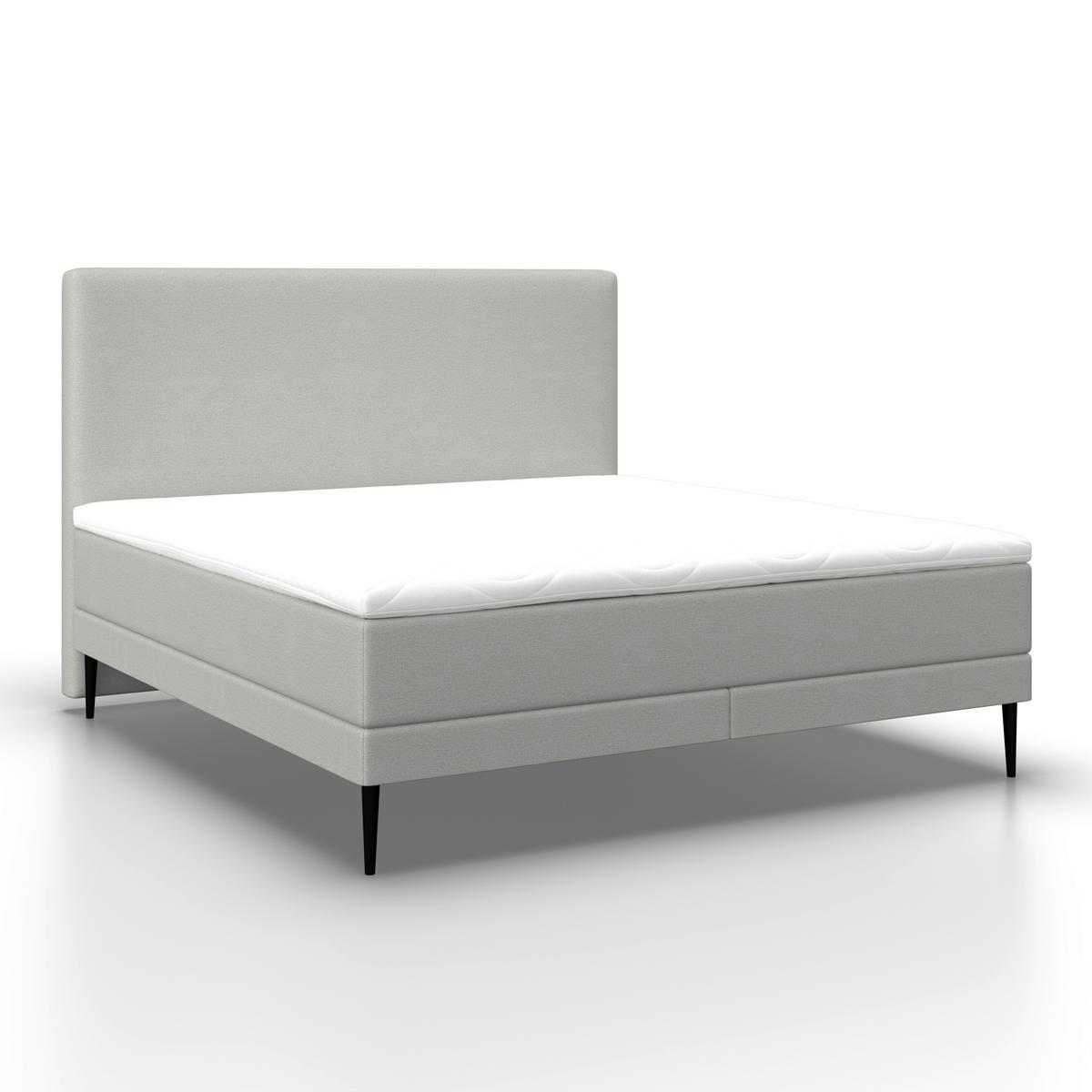 Boxbett Nevada ca. 180x200 cm Hellgrau mit Topper - Hellgrau/Schwarz, Modern, Holz/Textil (180/200cm) - Bessagi
