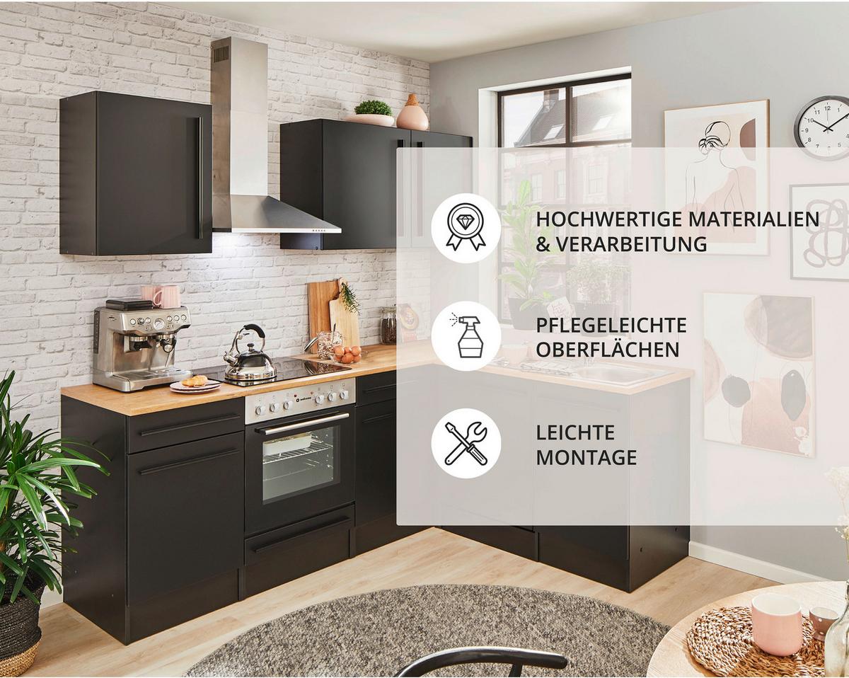 Eckküche Jazz mit Geräten ca.220x175cm Schwarz - Eichefarben/Schwarz, LIFESTYLE, Holzwerkstoff/Kunststoff (220/175/60/60cm) - P & B