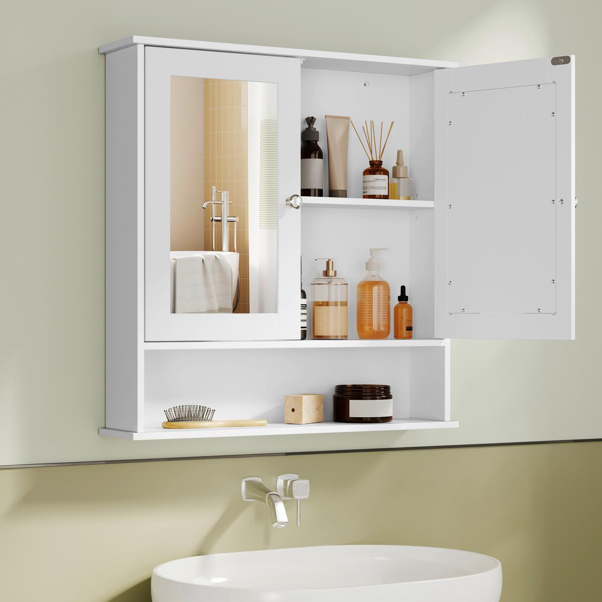 SPIEGELSCHRANK MIRROR CABINET - Silberfarben/Weiß, MODERN, Glas/Holzwerkstoff (65/75/15cm) - MID.YOU