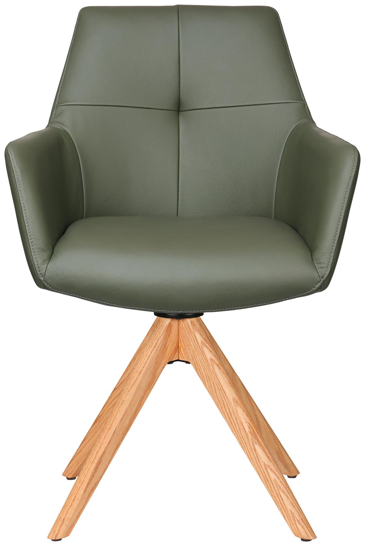 KRZESŁO Z PODŁOKIETNIKAMI MEDUSA -EXKLUSIV- - kolor dębowy/zielony, Konventionell, skóra/drewno (59,5/87/63cm) - Novel