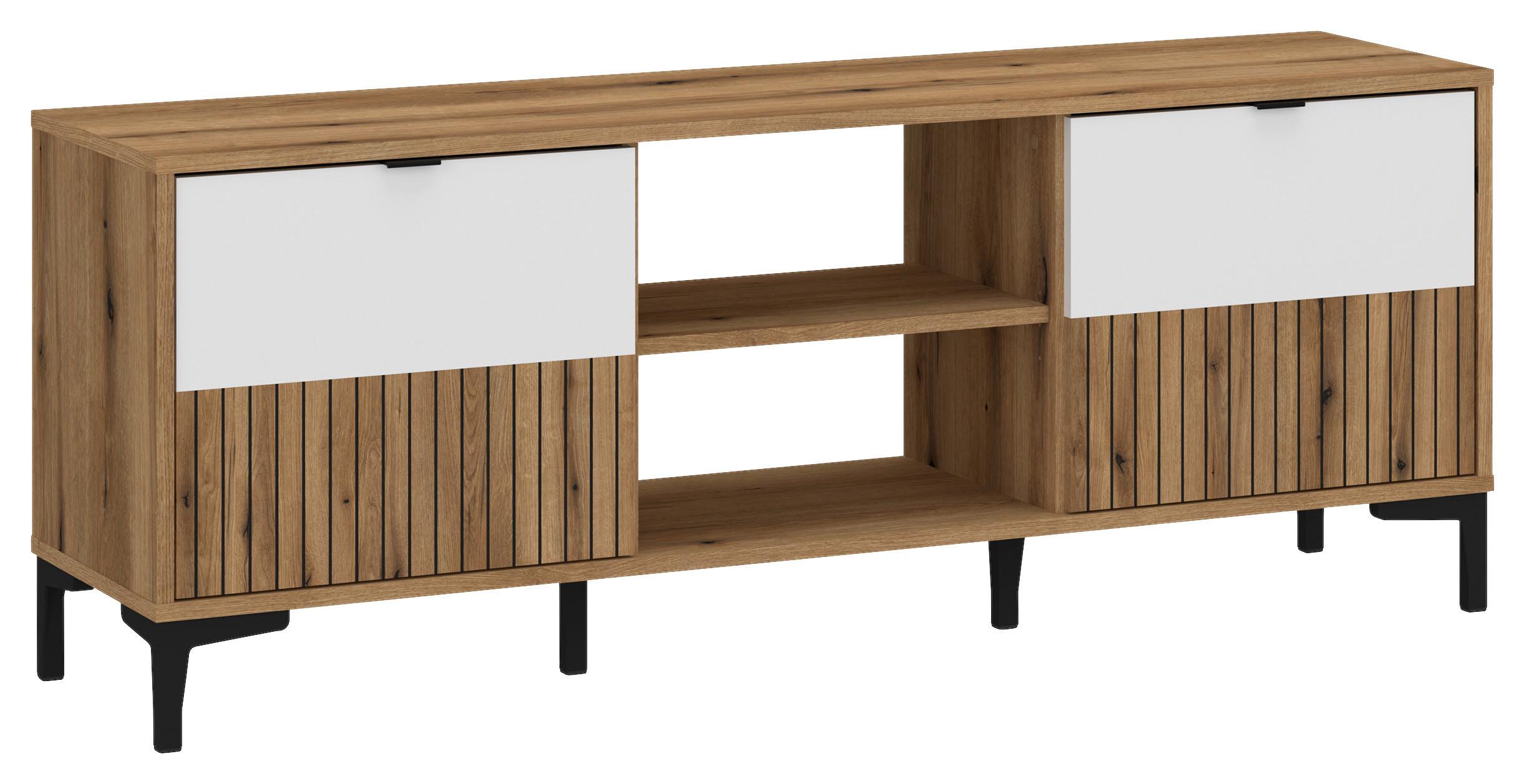 Comodă TV RICKO - alb/culoare lemn stejar, Trend, material pe bază de lemn (135,4/54/40cm) - Modern Living