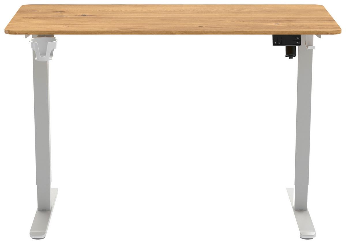 BIURKO PIKA - dąb deskowy/biały, Modern, materiał drewnopochodny/tworzywo sztuczne (120/60/70-115cm) - Livetastic