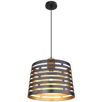 Hängeleuchte Ablona max. 60 Watt - Goldfarben/Schwarz, Natur, Holz/Metall (35/120cm) - Globo