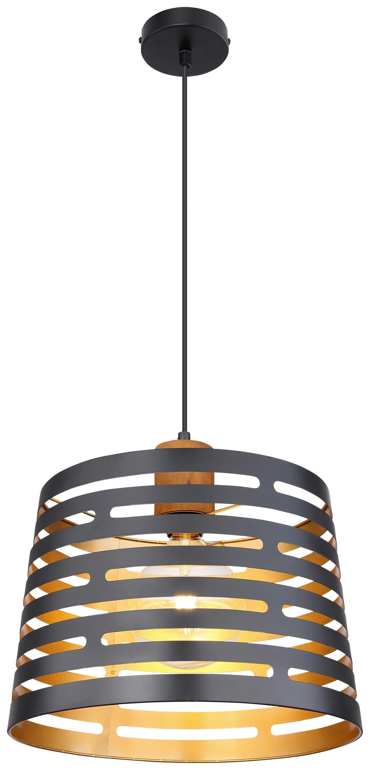 Hängeleuchte Ablona max. 60 Watt - Goldfarben/Schwarz, Natur, Holz/Metall (35/120cm) - Globo