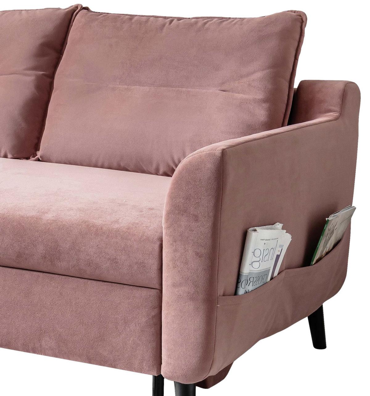 Eckschlafsofa in Altrosa ´STYLISH STAN´ - Altrosa/Schwarz, Basics, Holz/Textil (150/230cm) - MID.YOU