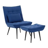 Relaxsessel mit Hocker Toma Blau Samt - Blau/Schwarz, MODERN, Holz/Textil (68/95/66cm) - Bessagi Home
