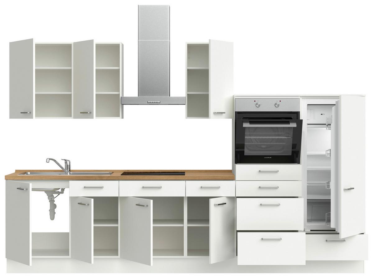 Küchenblock Touch Low m. Geräten Weiß - Edelstahlfarben/Eichefarben, MODERN, Holzwerkstoff/Metall (330cm) - Nobilia