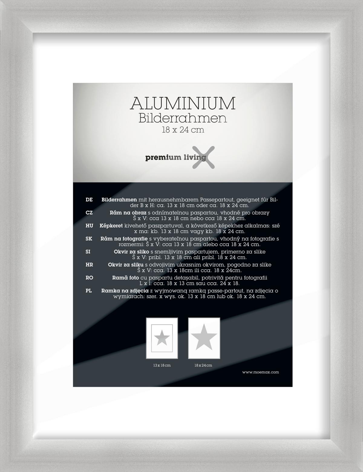 Képkeret Kb. 18x24cm Platinum - ezüst, Basics, fém (21,1/27,1/2.2cm) - Premium Living