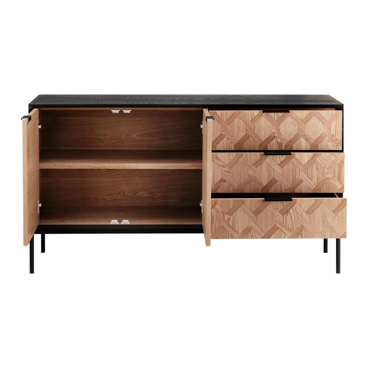 Sideboard Milano Schwarz/Esche furniert - Eschefarben/Schwarz, MODERN, Holz/Metall (144/79/40cm) - Bessagi Home