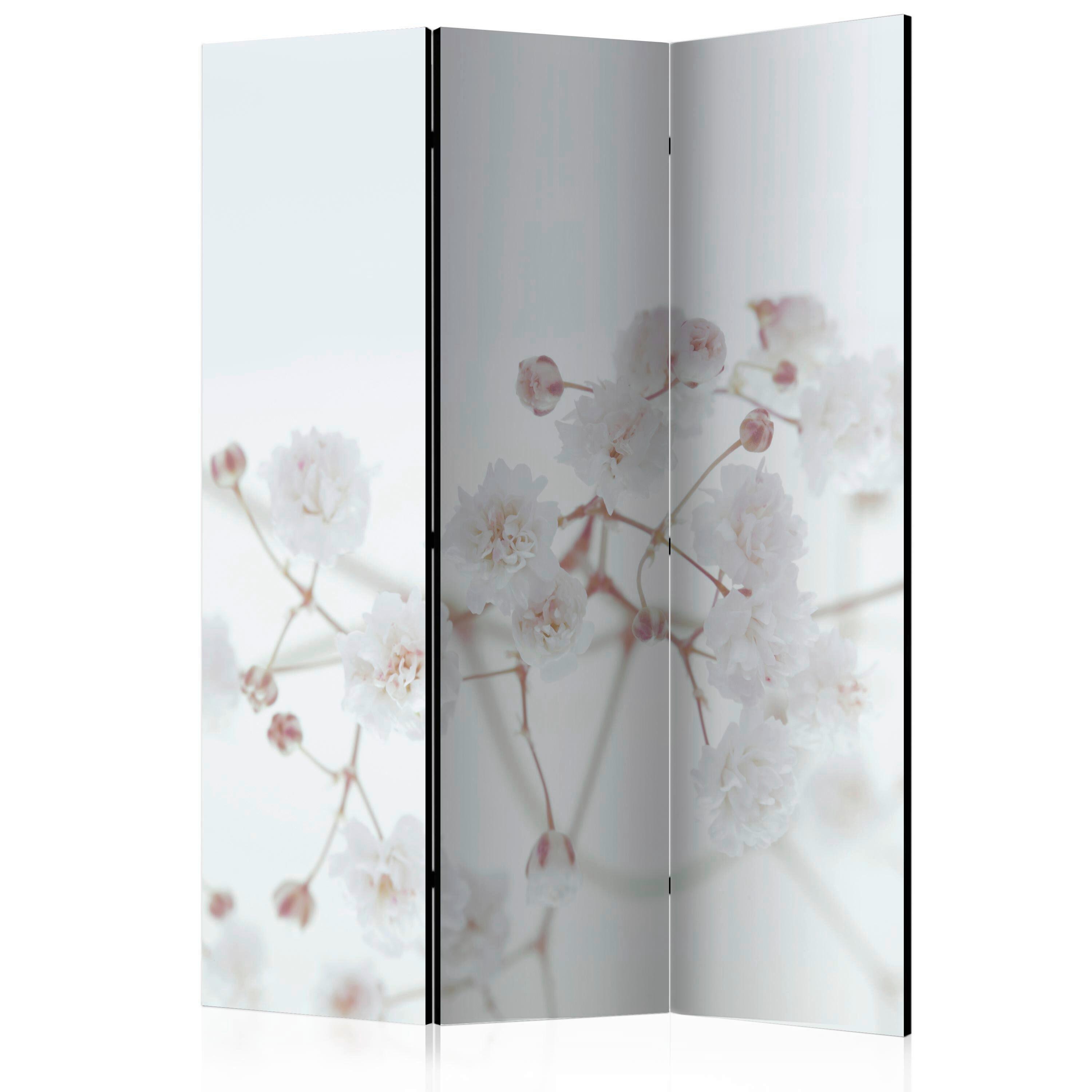 Paravan White Flower, 3-Delni, Akustičen - bela/bež, Basics, umetna masa/tekstil (135/172/3cm) - artgeist