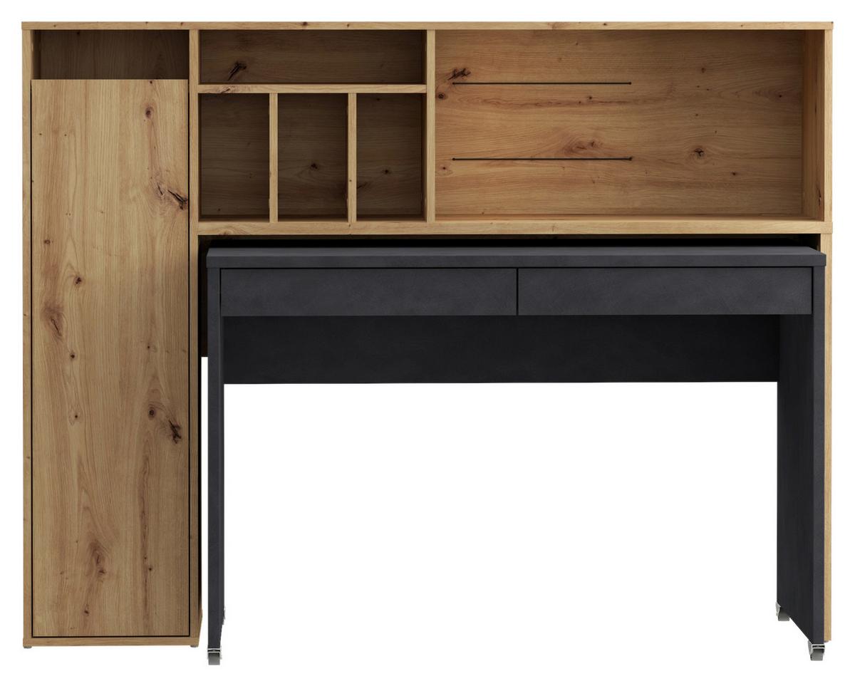 Schreibtischkombination in Dunkelgrau/Eiche - Dunkelgrau/Eiche Artisan, Modern, Holzwerkstoff (153,8/118,6/33,2-54,5cm) - Mömax