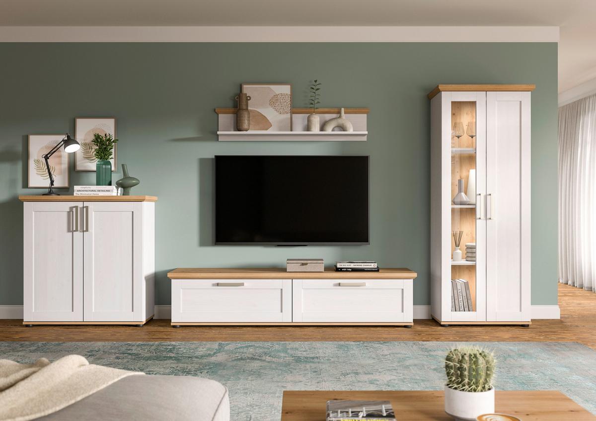 Dnevni Regal Verona, Bela, Barva Macesna, 4-Delni - srebrne barve/črna, Design, umetna masa/leseni material (336/161/40cm) - Livetastic