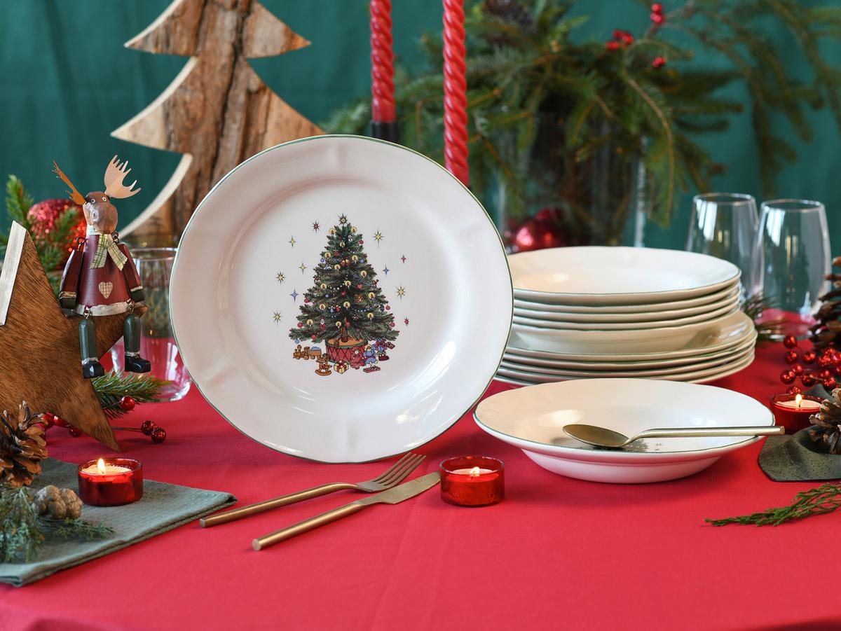 Tafelservice Tannenbaum Multicolor/Weiß, 12-teilig - Multicolor/Weiß, Basics, Keramik - Creatable