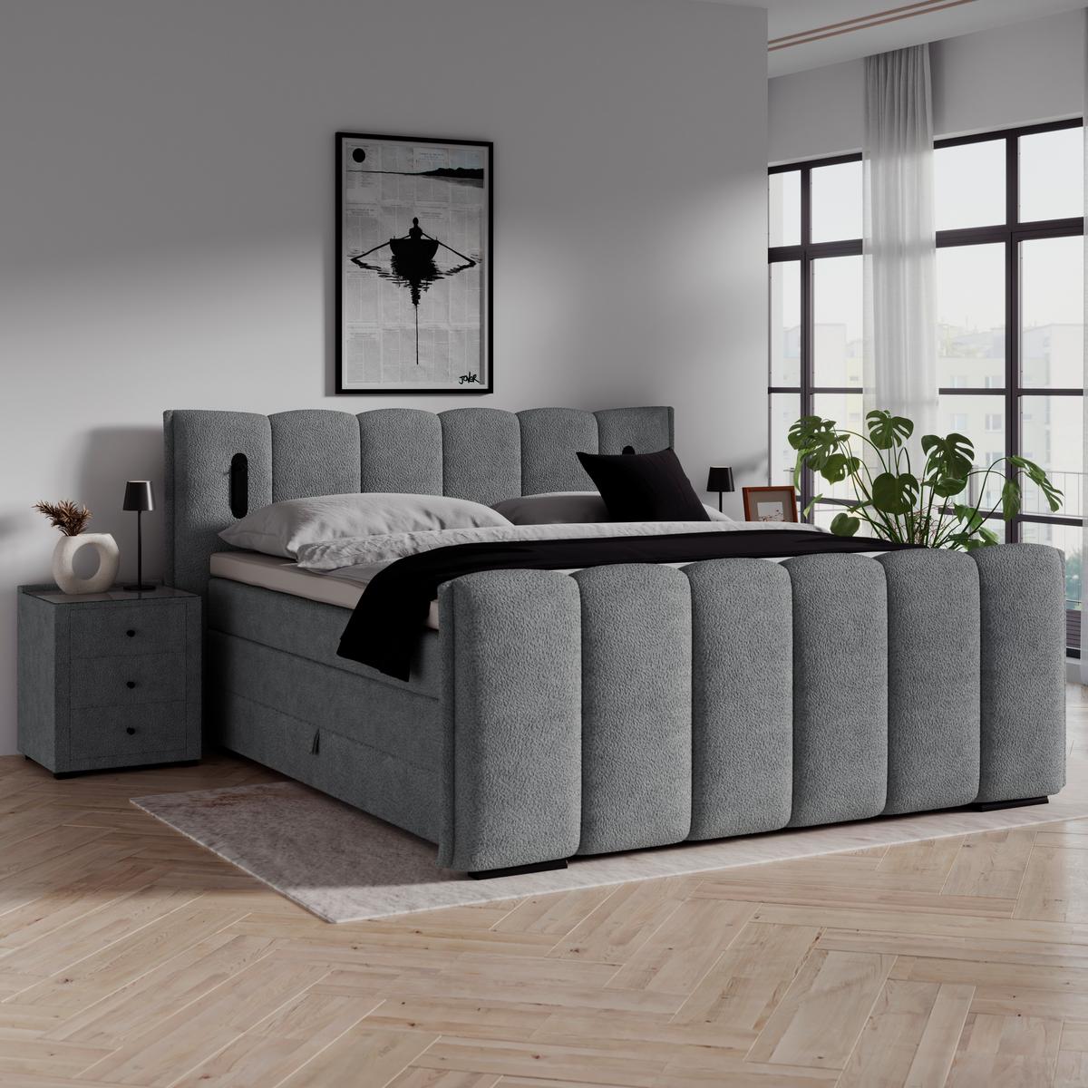Boxspring Krevet Elysia - tamno siva/crna, Trend, drvni materijal/drvo (160/200cm) - Premium Living