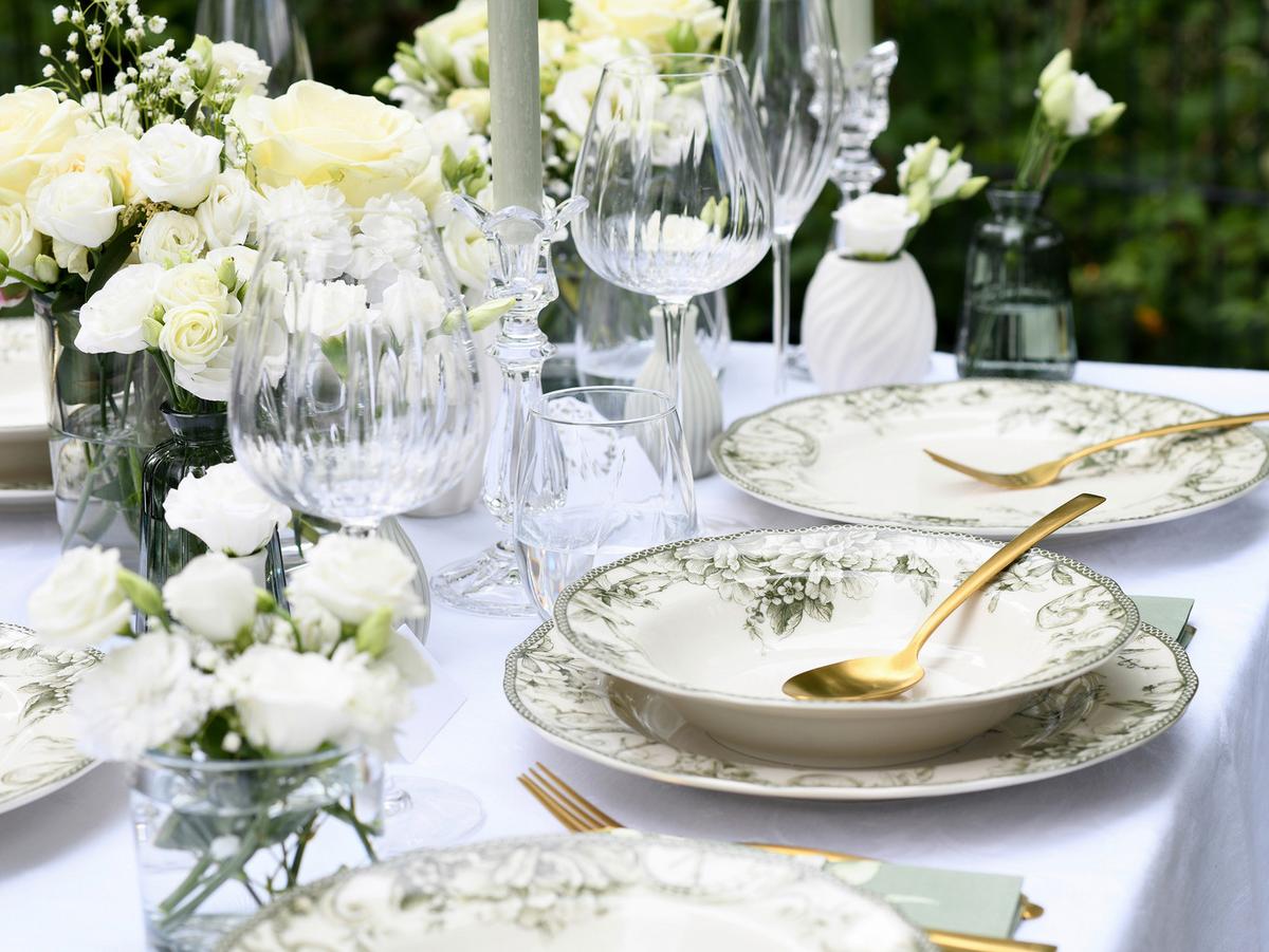 Serviciu de masă Adelaide 20/1 - alb/verde, Basics, ceramică - Creatable