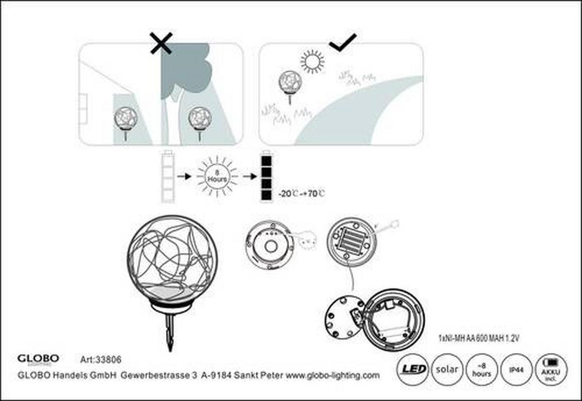 Solarna Svetilka Nimbus, S Sijalko - siva, Basics, umetna masa (20/30cm) - Globo