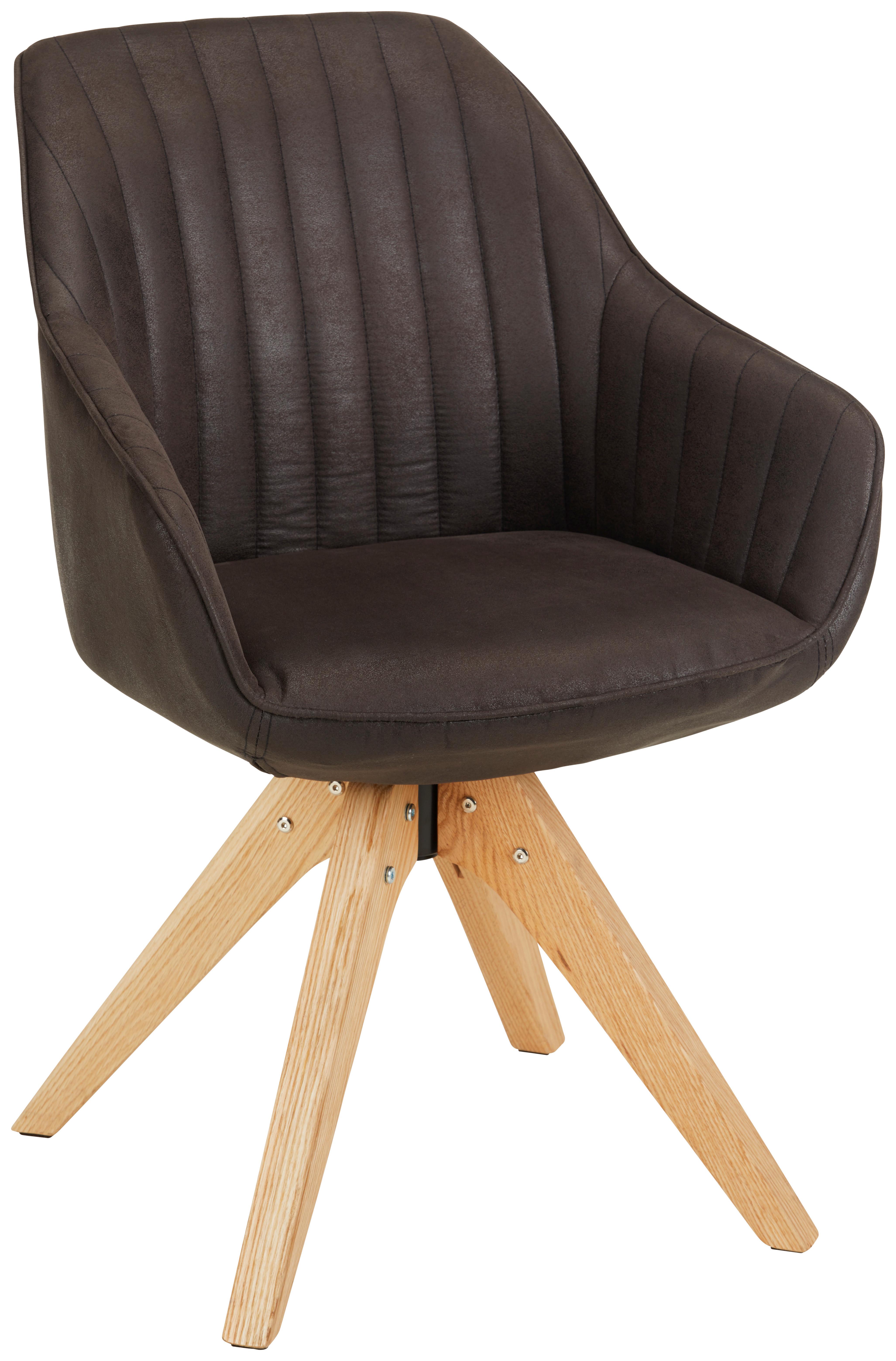 Armlehnstuhl Chill in Dunkelgrau Mikrofaser - Dunkelgrau/Eichefarben, Holz/Textil (60/83/65cm) - Premium Living