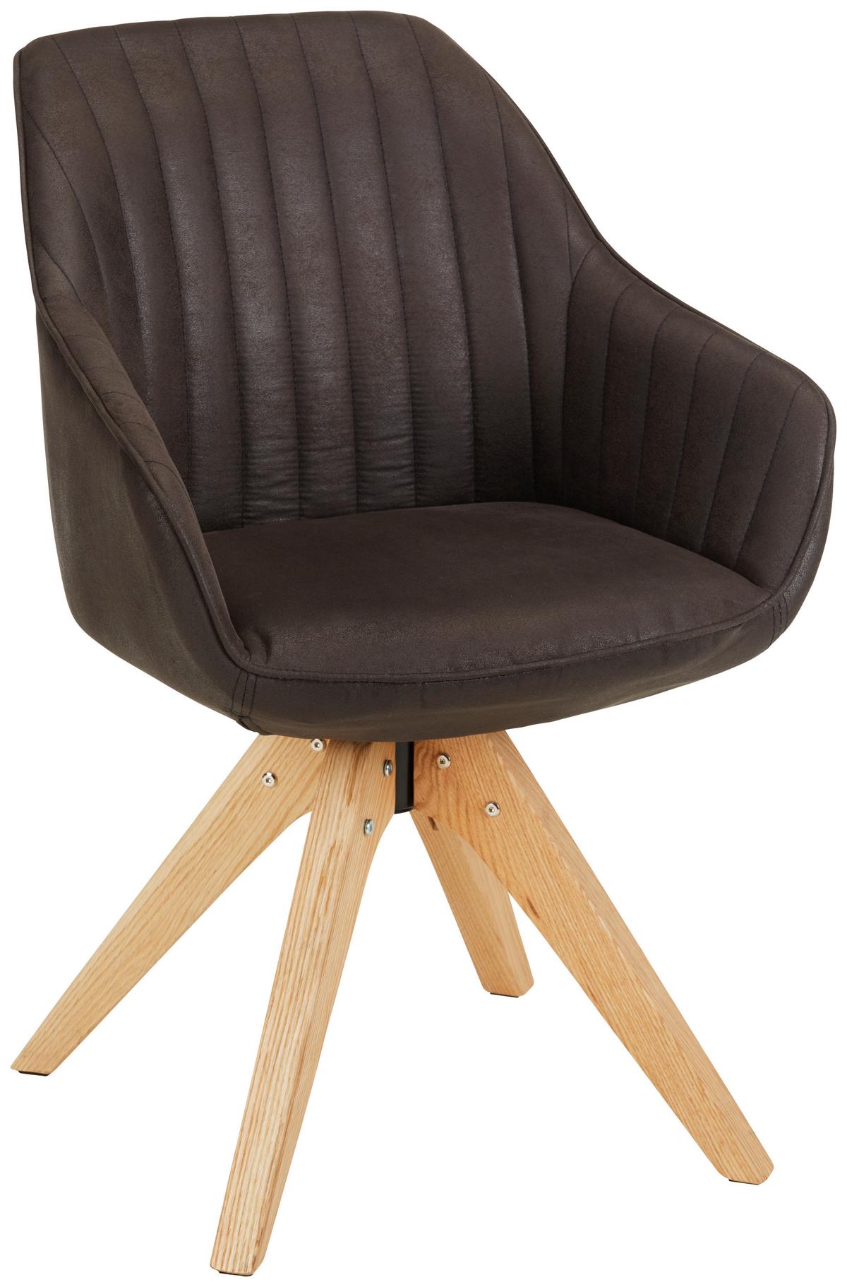 Armlehnstuhl in Dunkelgrau/Eiche - Dunkelgrau/Eichefarben, Holz/Textil (60/83/65cm) - Premium Living