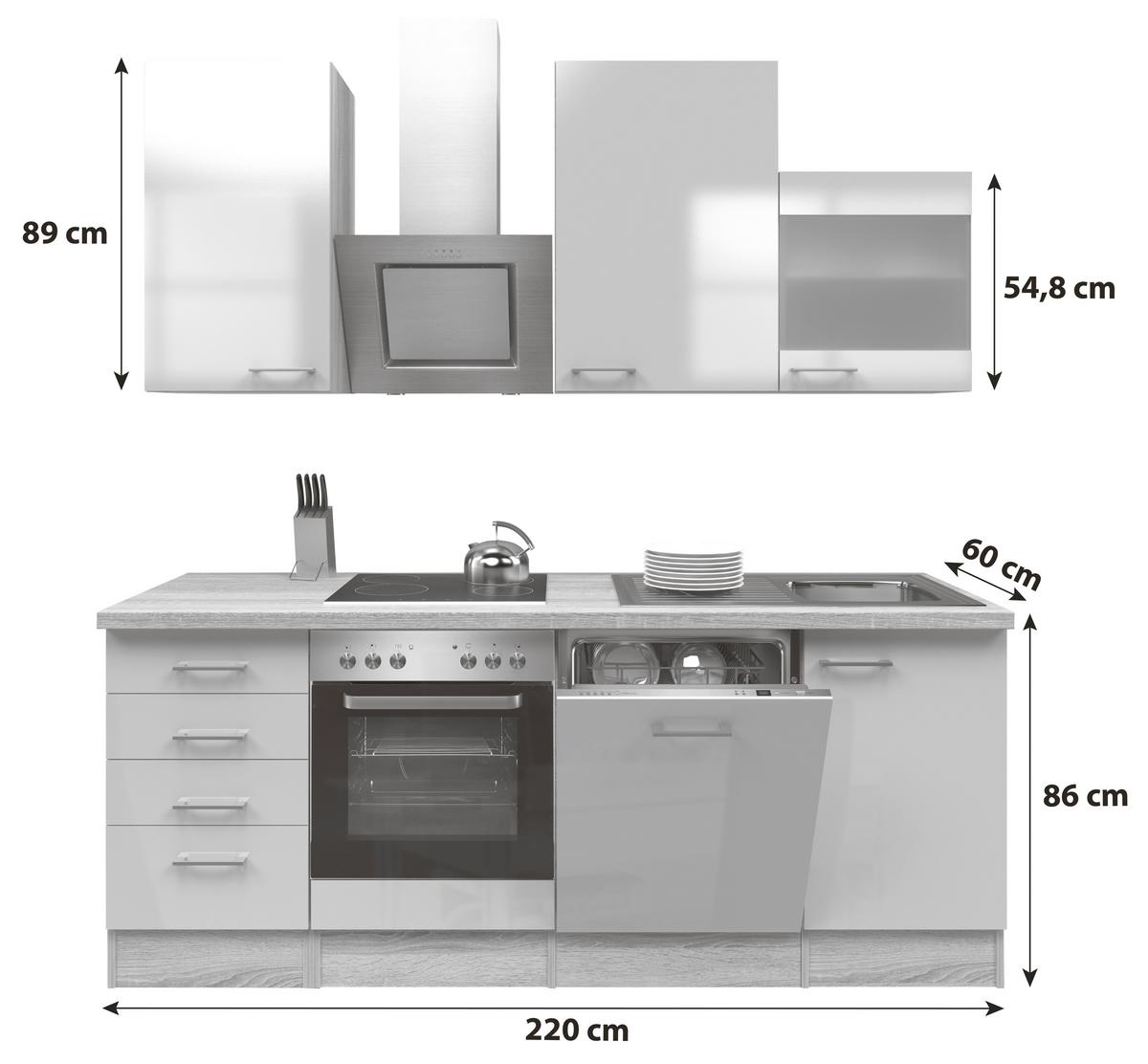 Kuhinjski Blok Z Aparati Nepal, Kašmir, Barva Hrasta - barve nerjavečega jekla/kašmir, Moderno, kovina/steklo (220cm) - FlexWell
