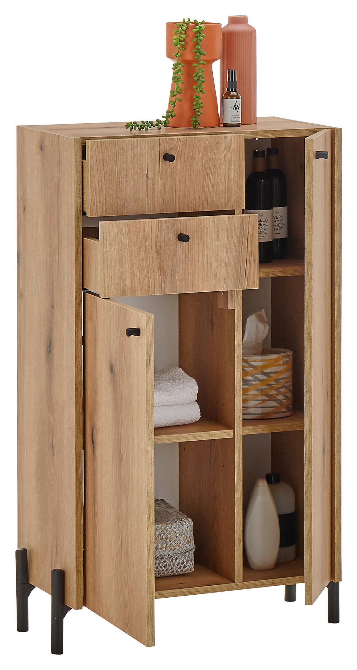 SZAFKA ŚREDNIA OAKLAND - kolor dębowy/czarny, Modern, materiał drewnopochodny/tworzywo sztuczne (60/104/32cm) - MID.YOU