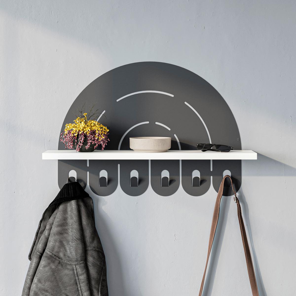 Wandgarderobe Rainbow ca. 60x40x14 cm Anthr./Weiß - Weiß, Design, Holzwerkstoff/Metall (60/40/14cm) - Livetastic