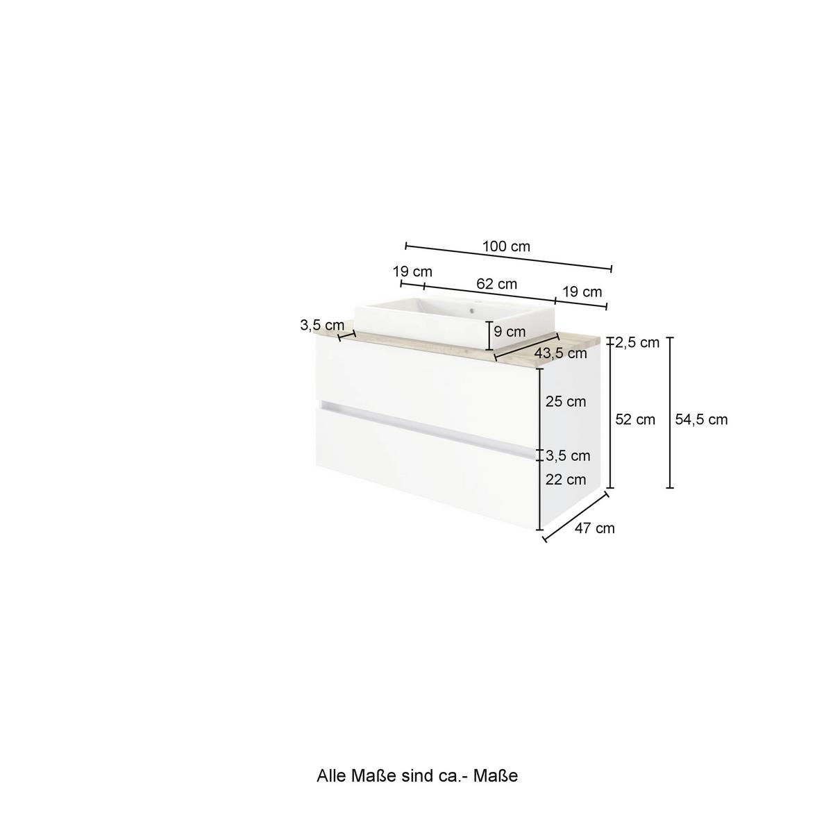 Waschtischkombi in Grau 'Pienza' - Graphitfarben/Weiß, Basics, Keramik/Holzwerkstoff (100cm) - Held