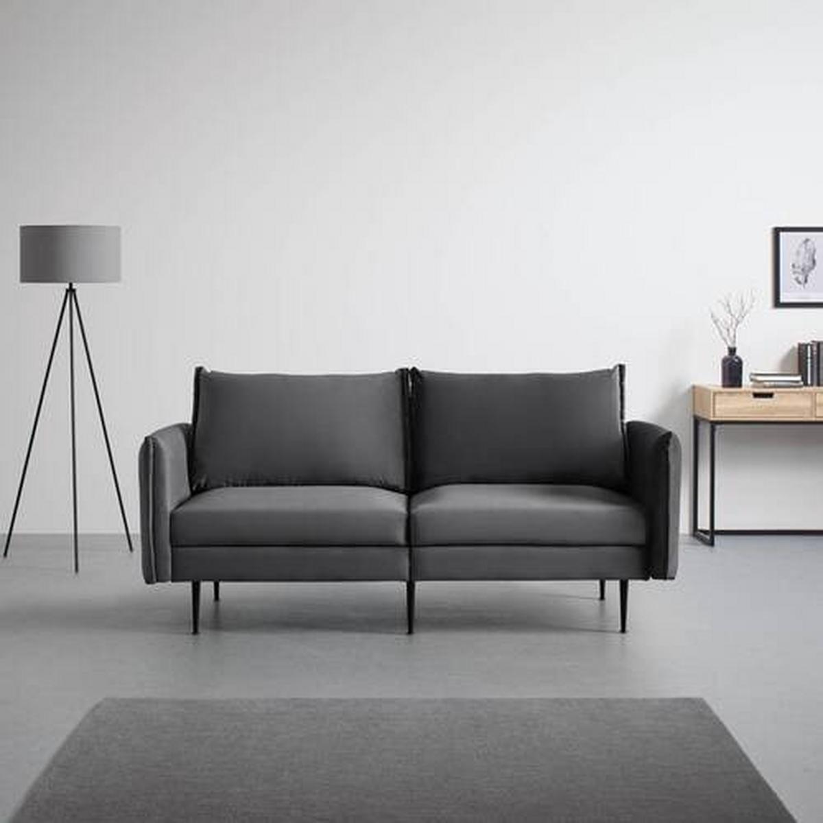 Sofa Yara Dunkelgrau Samt - Schwarz/Grau, MODERN, Holz/Textil (194/77/92cm) - Bessagi Home