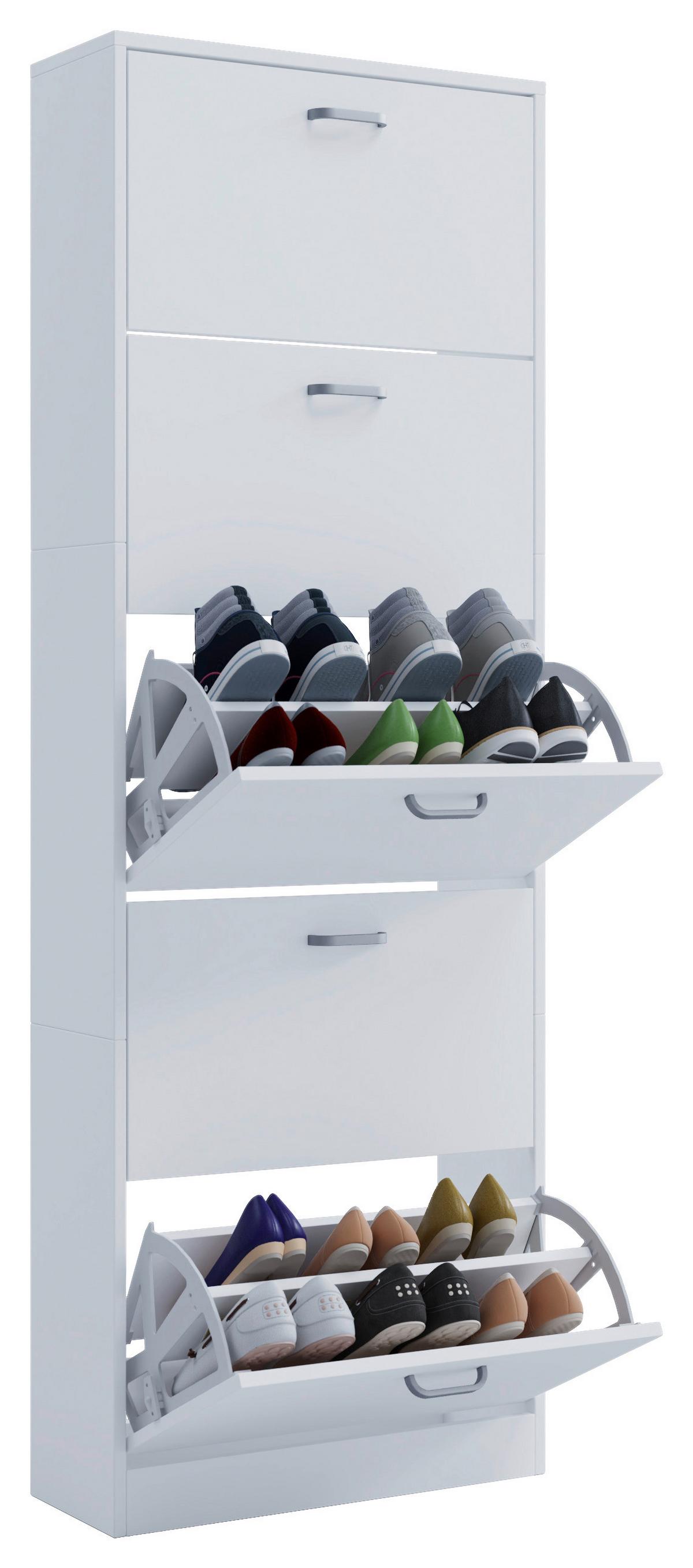 Schuhschrank Sipos Weiß - Edelstahlfarben/Weiß, KONVENTIONELL, Holzwerkstoff/Kunststoff (59/170/22cm) - MID.YOU