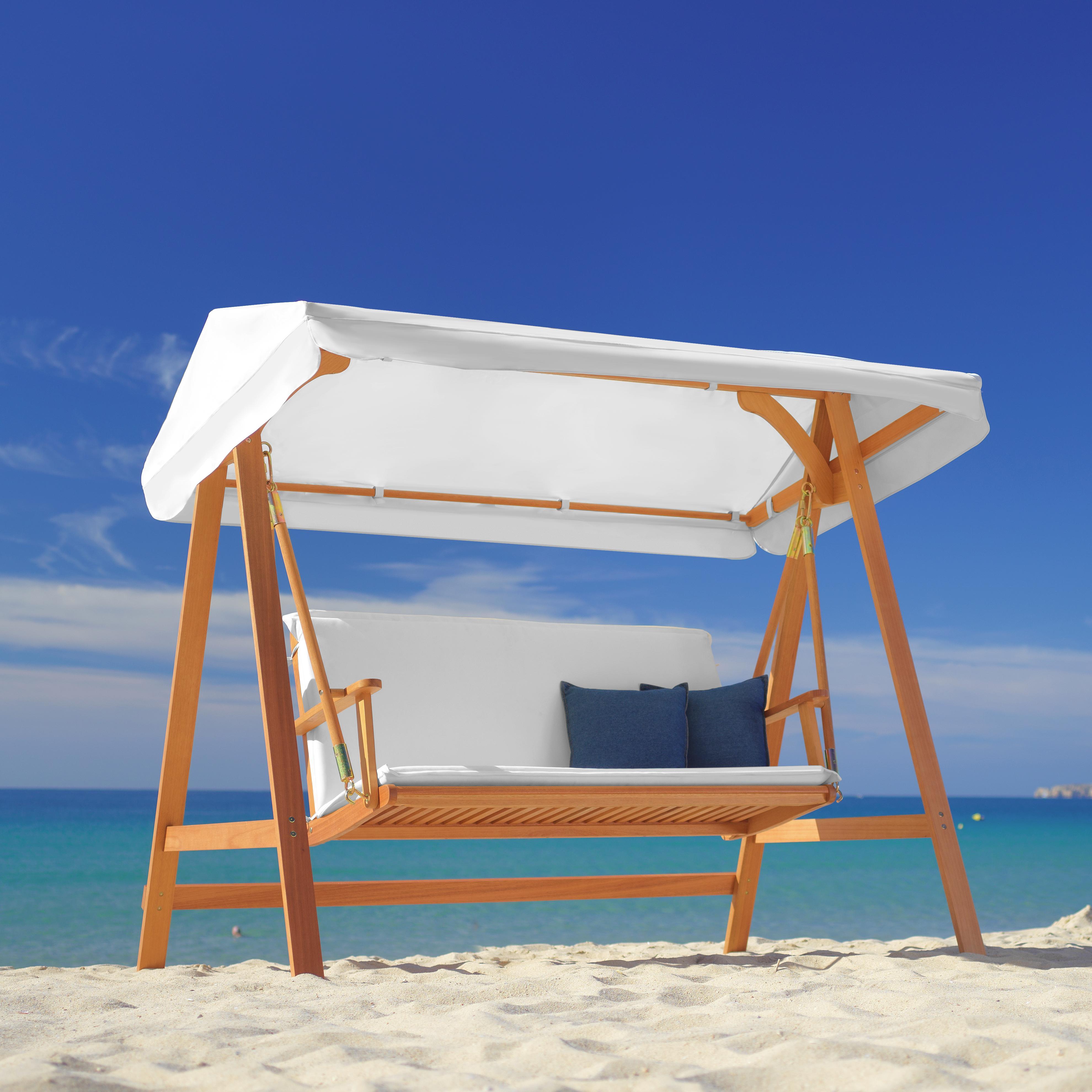 Hollywoodschaukel Acacia aus Akazie in Weiß mit Auflage - Weiß/Akaziefarben, MODERN, Holz/Textil (196/174/124cm) - Bessagi Garden