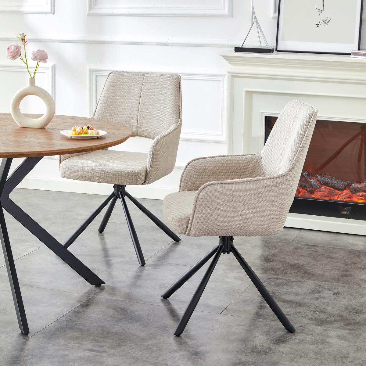 ARMLEHNSTUHL-SET JANA - Creme/Schwarz, Modern, Textil/Metall (57/91/64cm) - MID.YOU