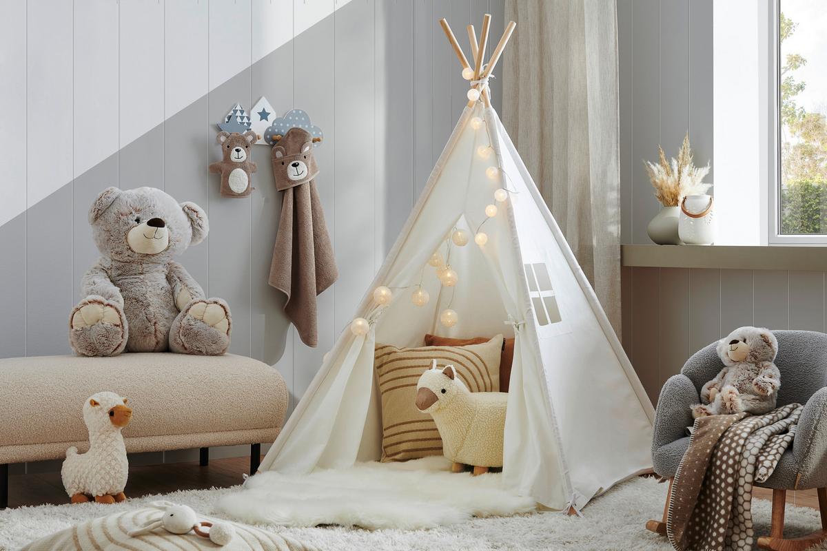 NAMIOT DO ZABAWY TIPI - SMILE - kremowy, Basics, drewno/tkanina (120/120/154cm) - My Baby Lou