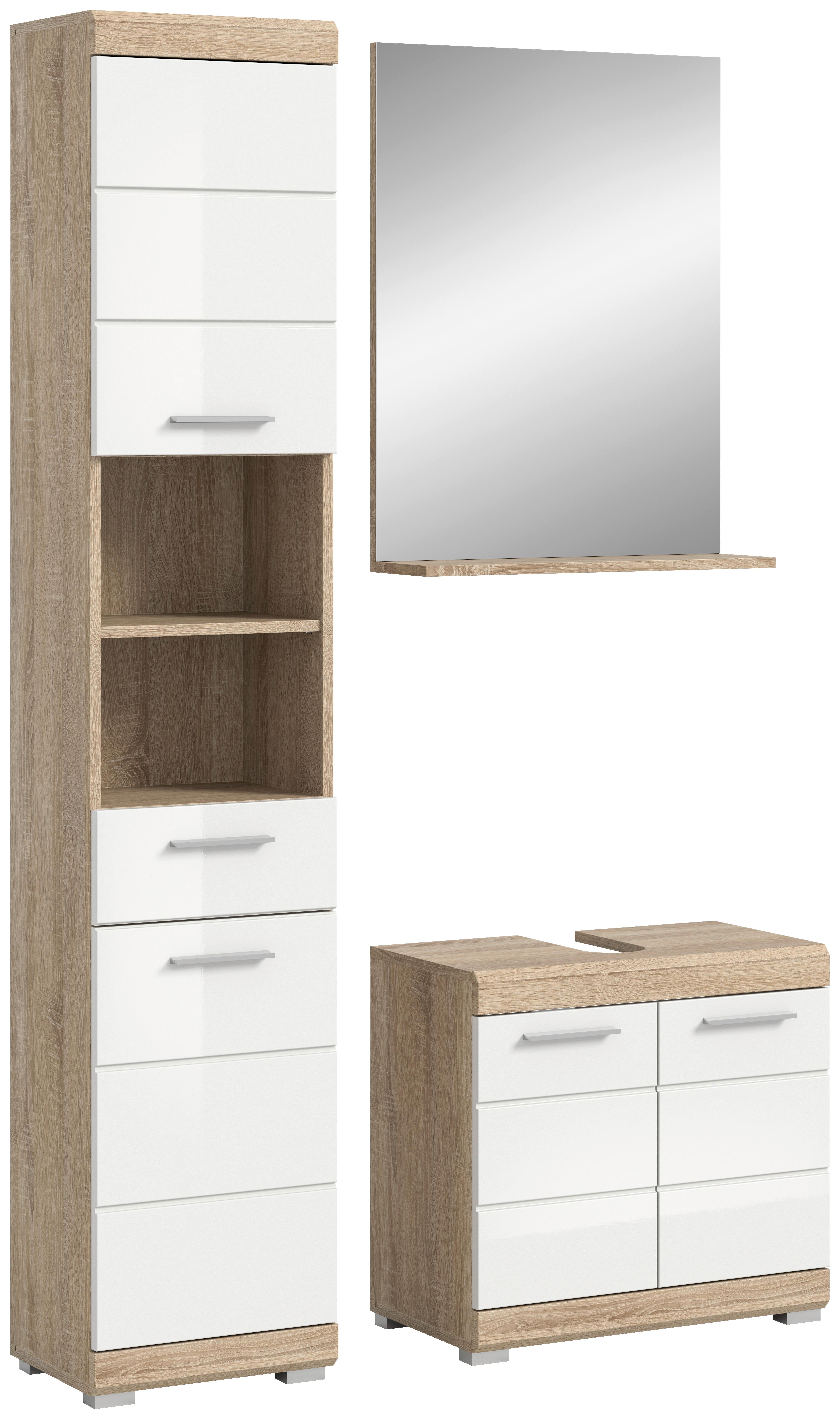 Kopalnica Lambada, Barva Hrasta, Bela, 3-Delna - srebrne barve/bela, Moderno, umetna masa/steklo (97cm) - MID.YOU