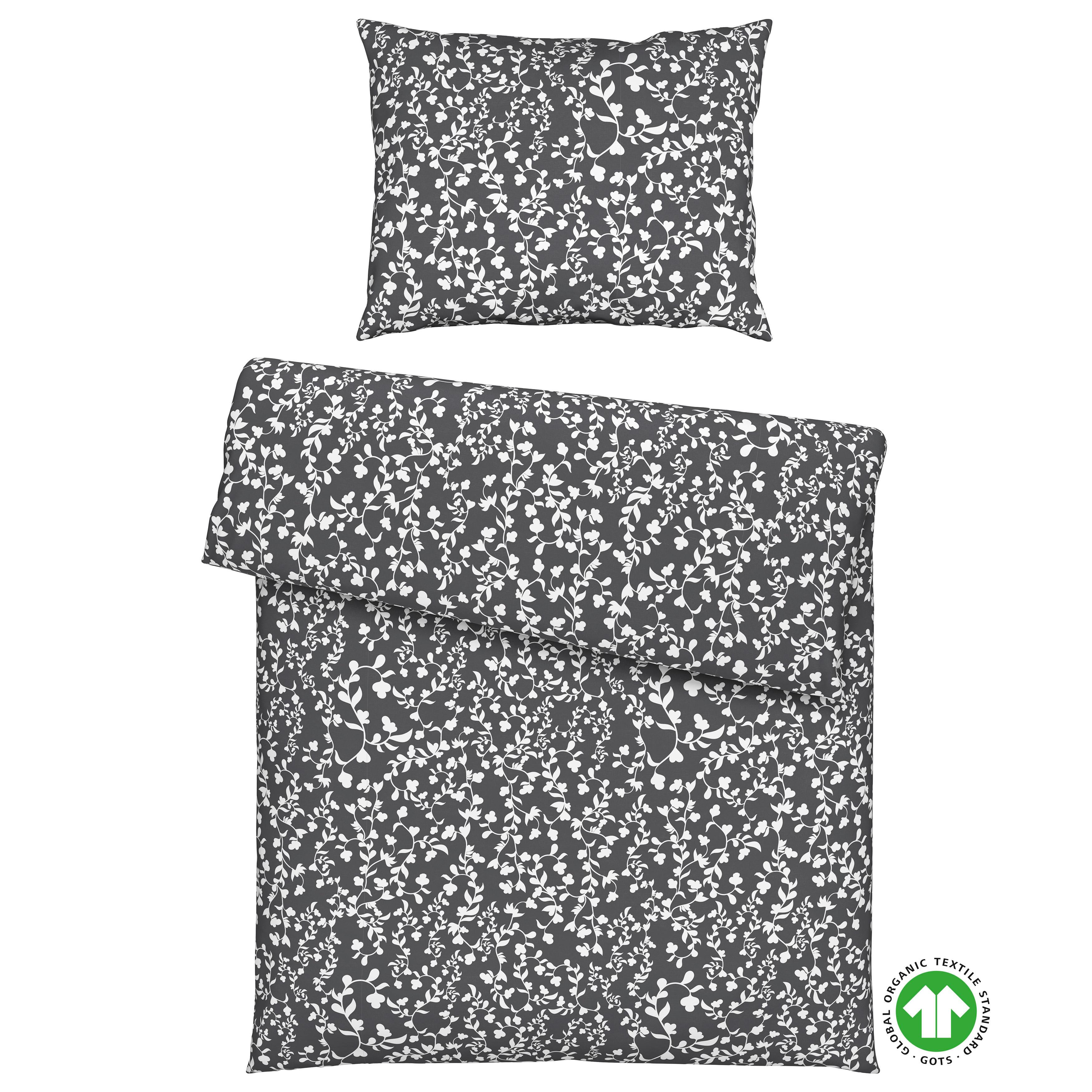 Bettwäsche Bio-Anna Design Weiß/Graphit ca. 140x200cm - Graphitfarben/Weiß, Natur, Textil (140/200cm) - ecoTree