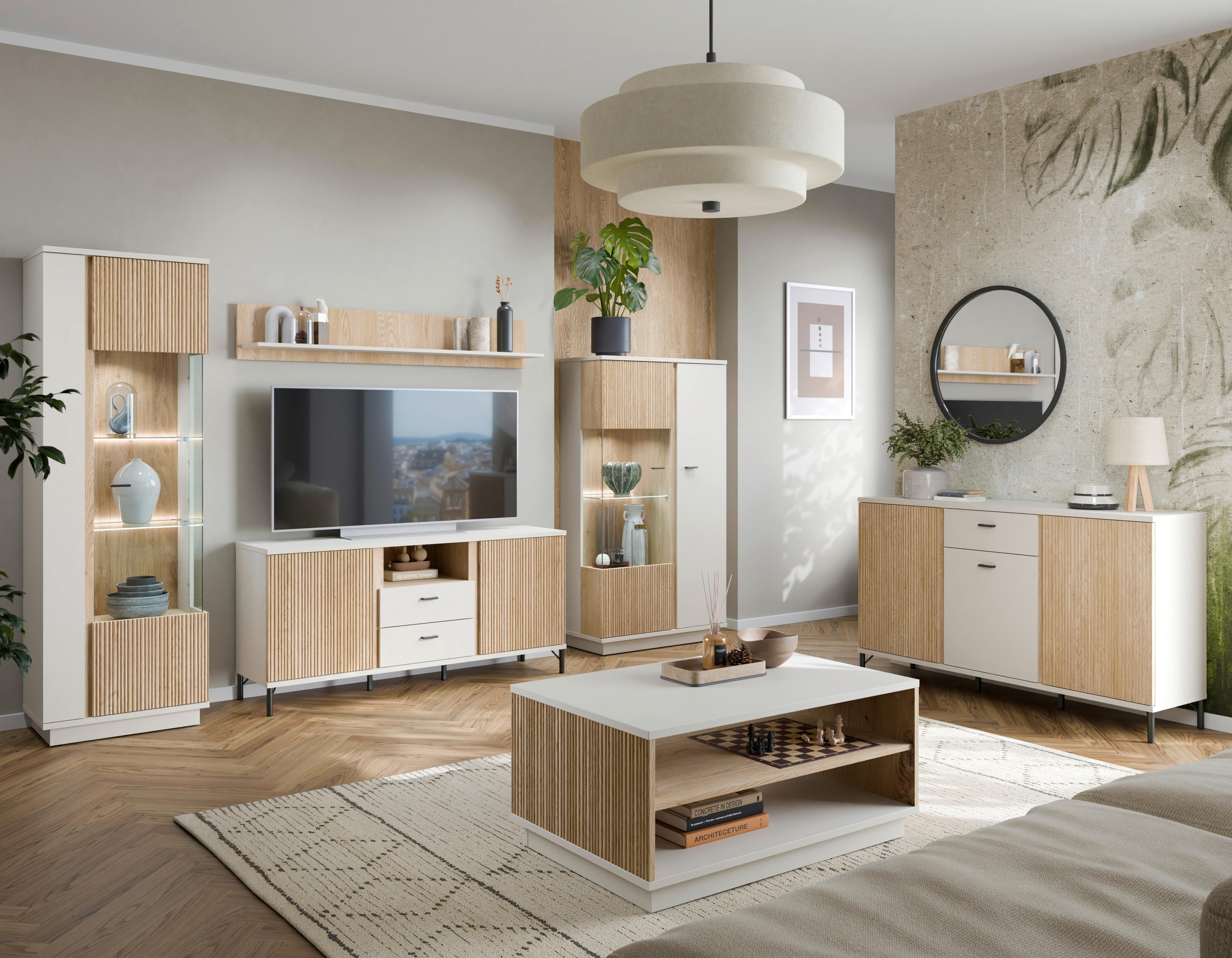 Comodă TV MOSANO - cașmir/culoare lemn stejar, Trend, material pe bază de lemn (200/70/40cm) - Modern Living