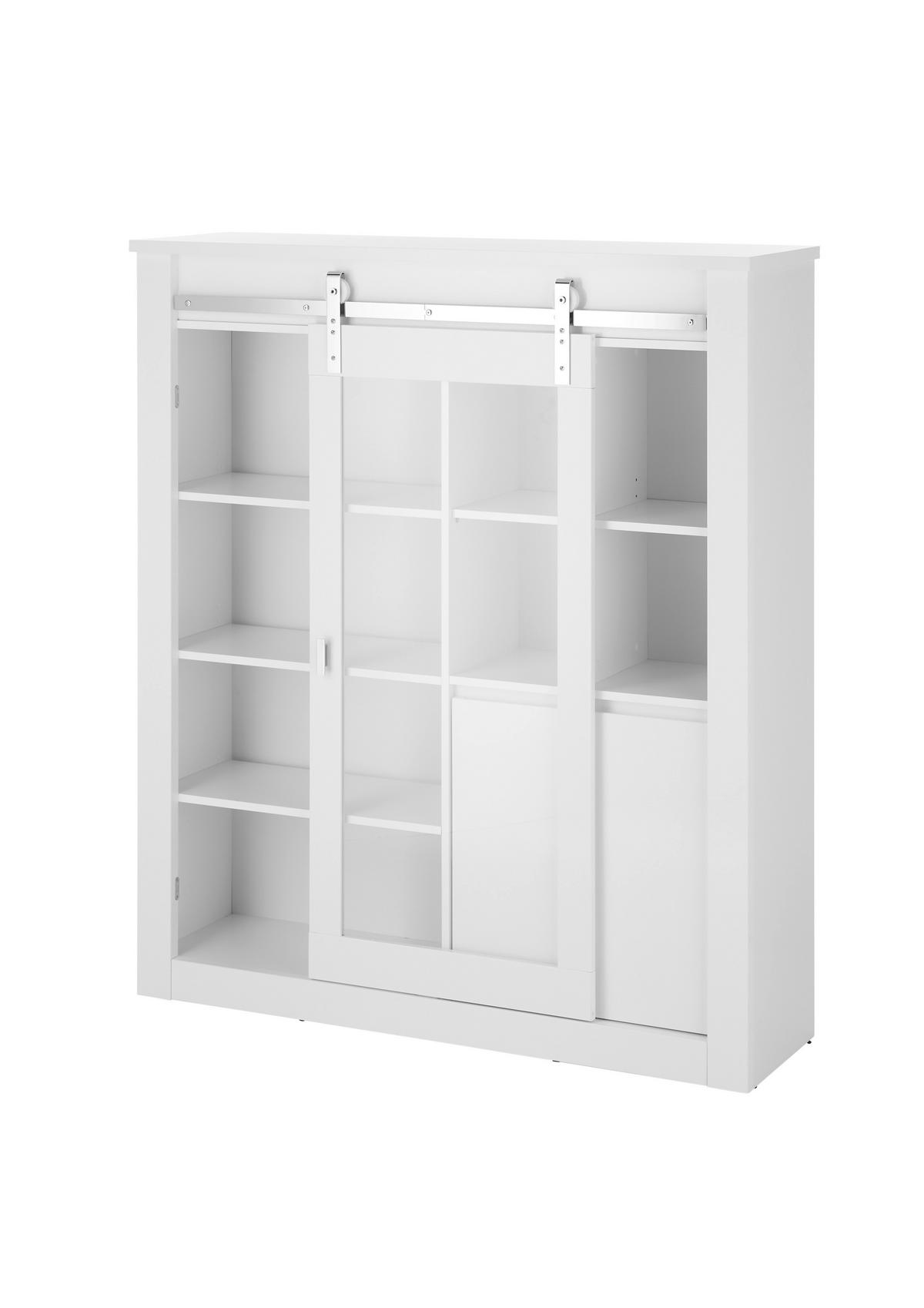 Vitrine Daytona Weiß - Chromfarben/Weiß Hochglanz, Design, Holzwerkstoff/Metall (133/152/38cm) - Livetastic