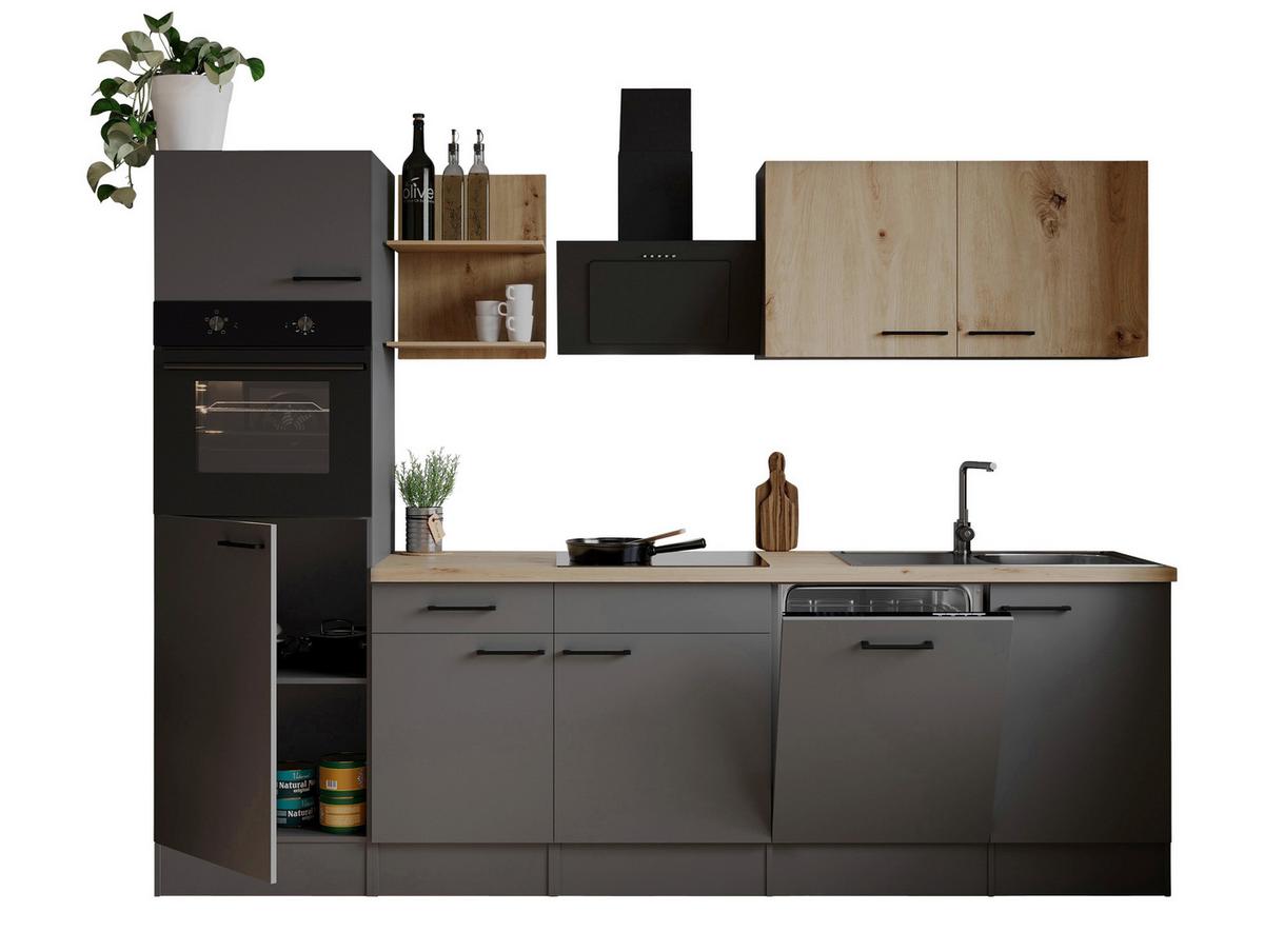 Küchenblock Oliver m. Geräten Grau - Eiche Artisan/Grau, Trend, Holzwerkstoff/Metall (280cm) - Respekta