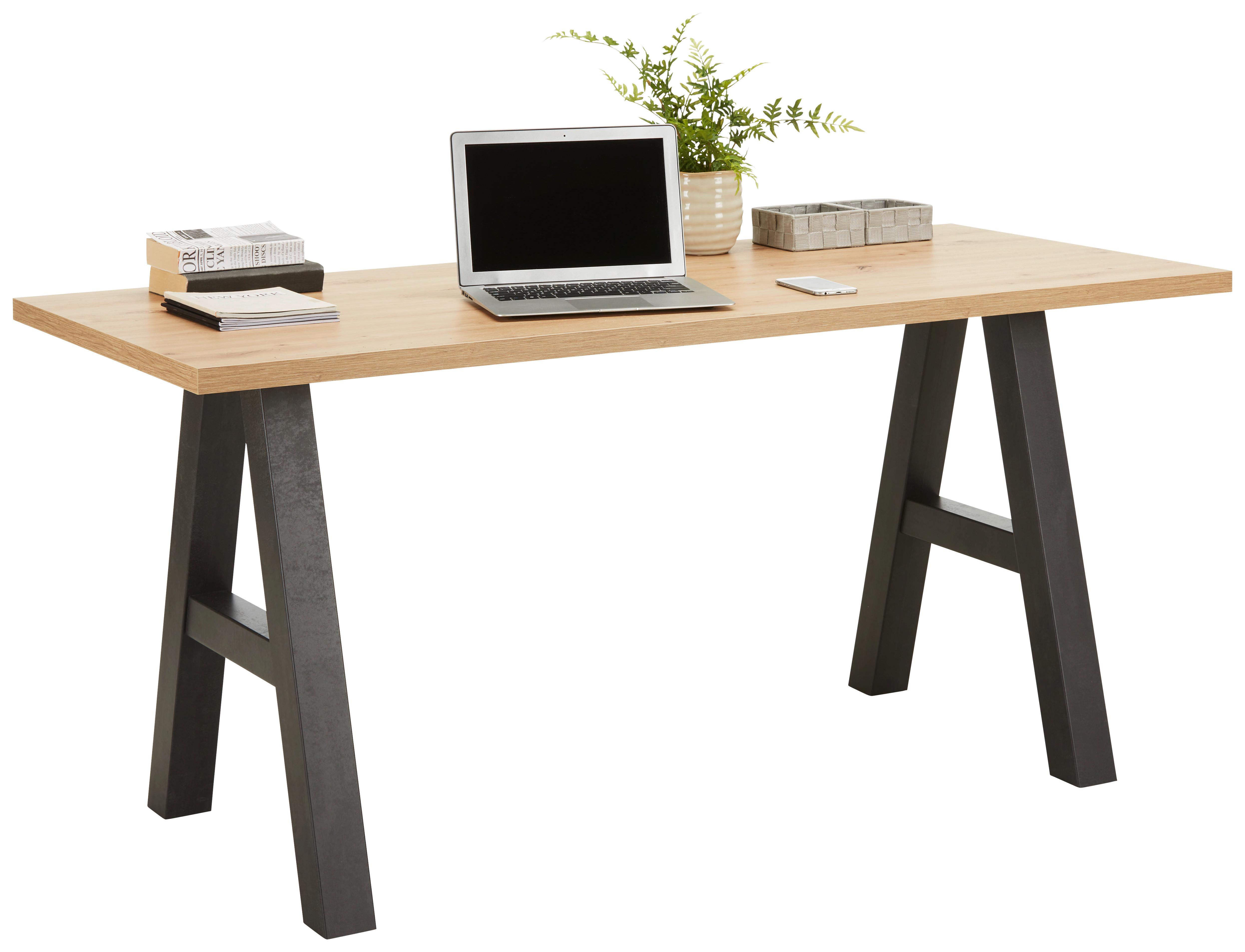 Schreibtisch in Schwarz/Eichefarben - Eichefarben/Schwarz, Modern, Holzwerkstoff (160/75/70cm) - Mömax