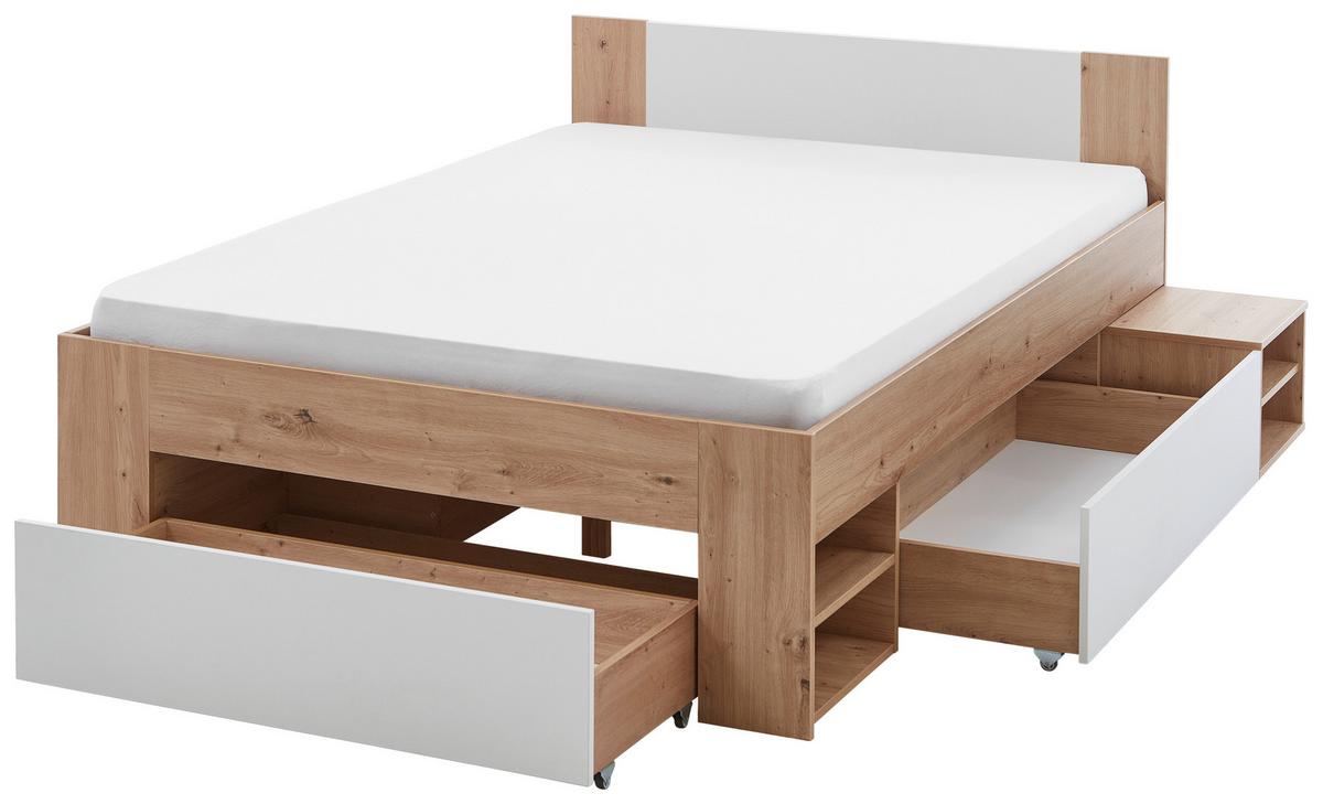 Postelja S Predalom Azurro 2-140 - bela/hrast artisan, Moderno, leseni material (140/200cm) - Mömax