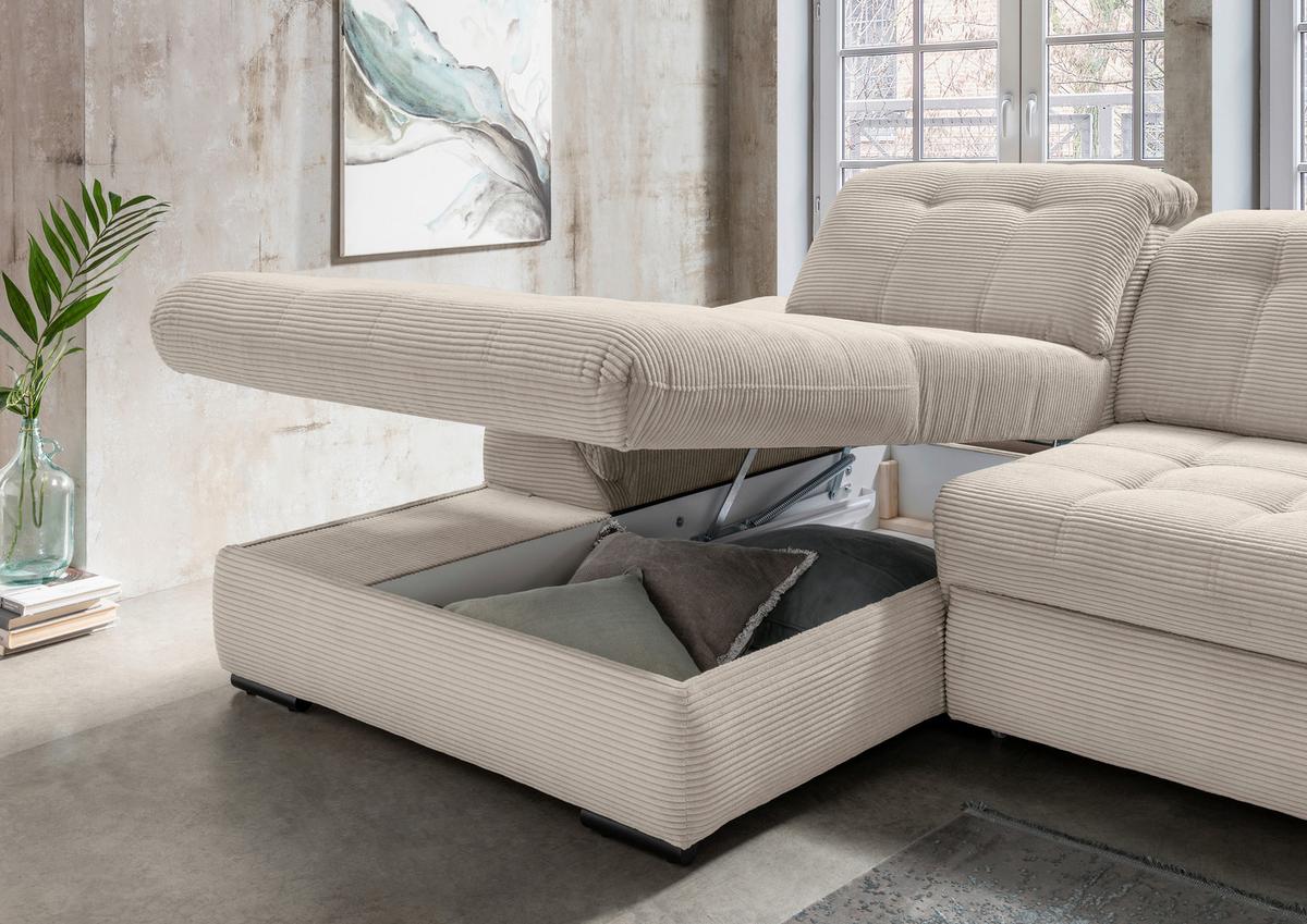 Ecksofa mit Bettkasten Rigatti ca. 184x314 cm Beige - Beige/Schwarz, MODERN, Textil/Metall (184/314cm) - Livetastic